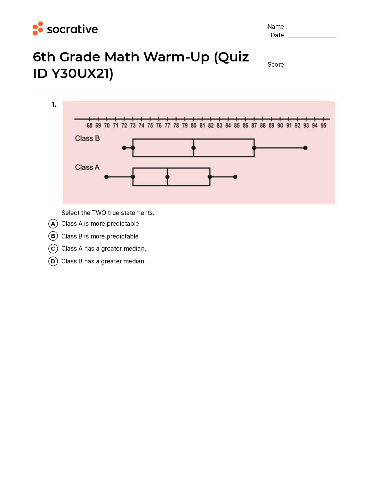 6Th Grade Math Warm-Up