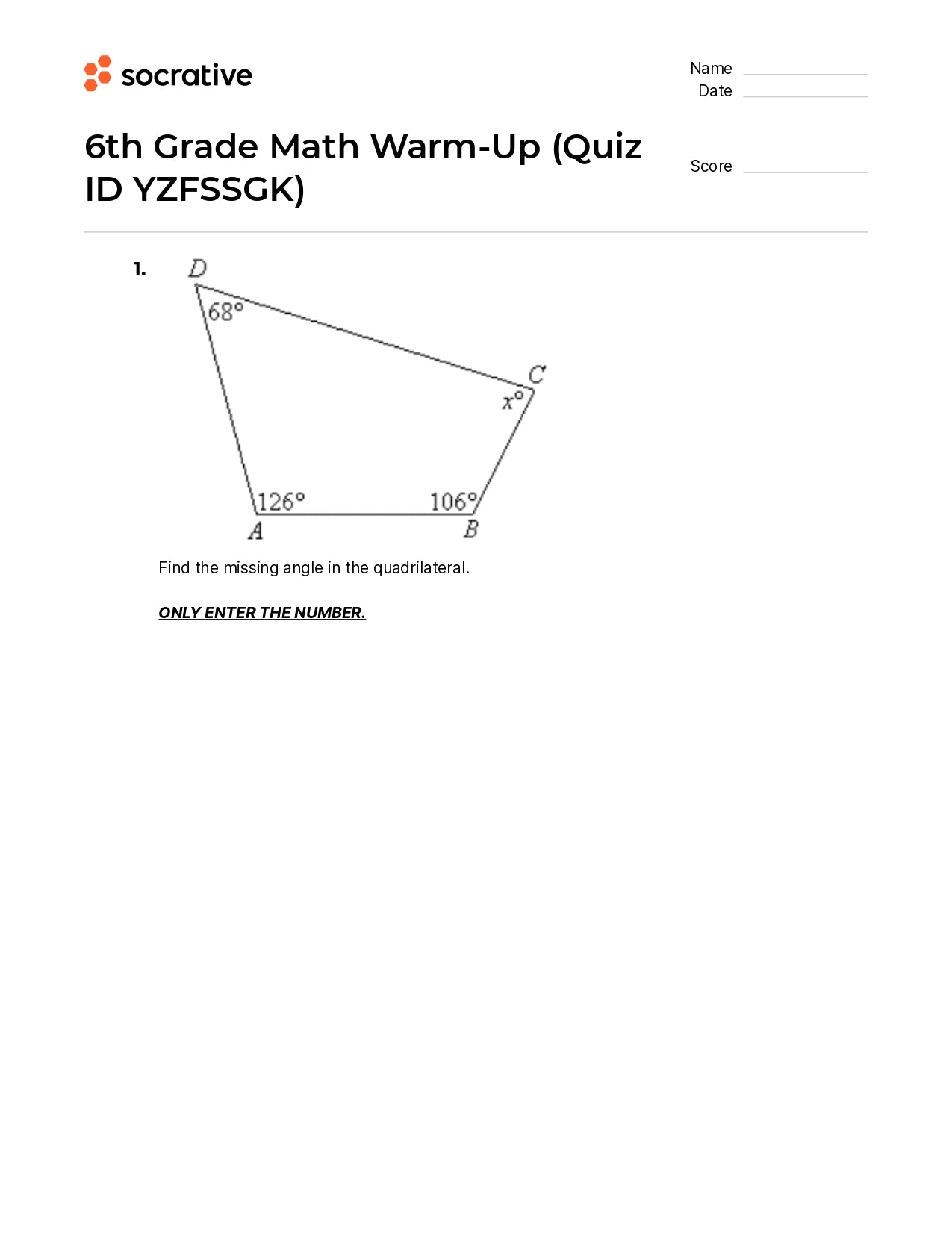 6Th Grade Math Warm-Up