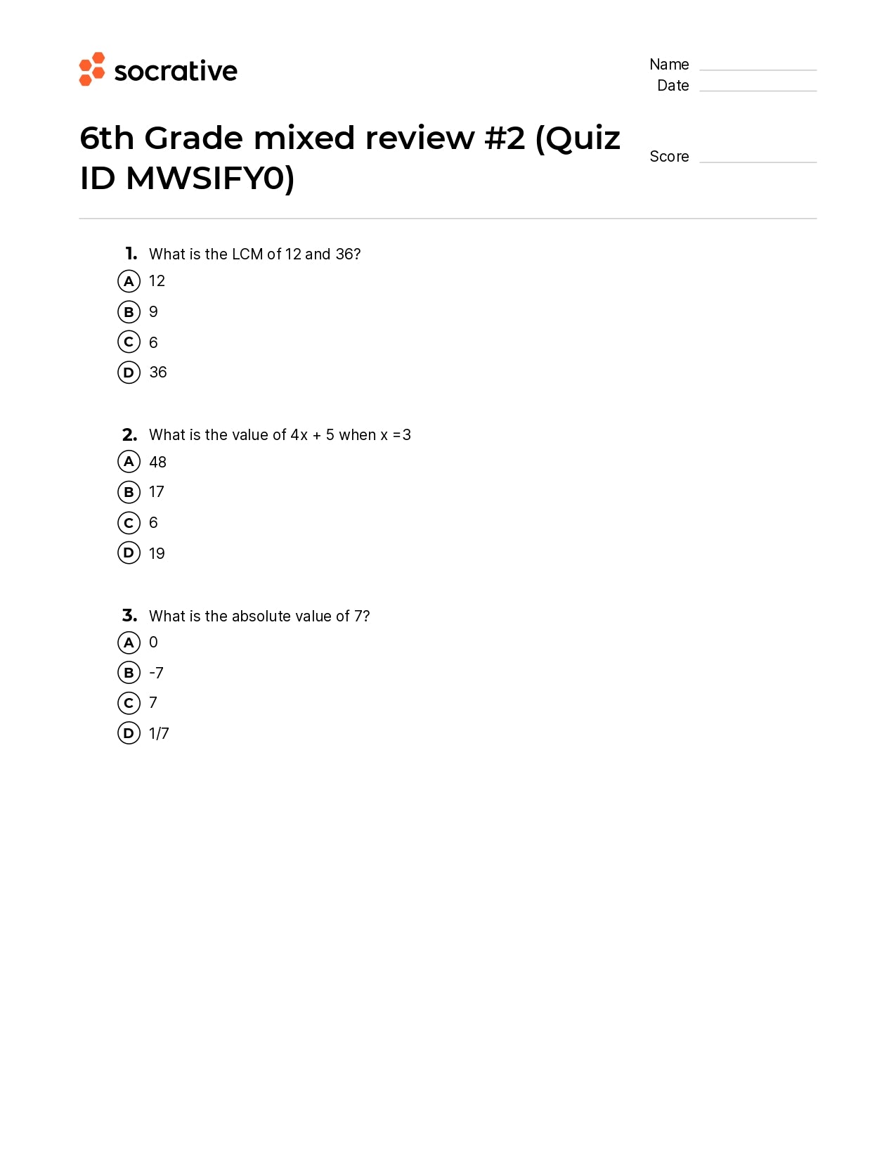 6Th Grade Mixed Review 2