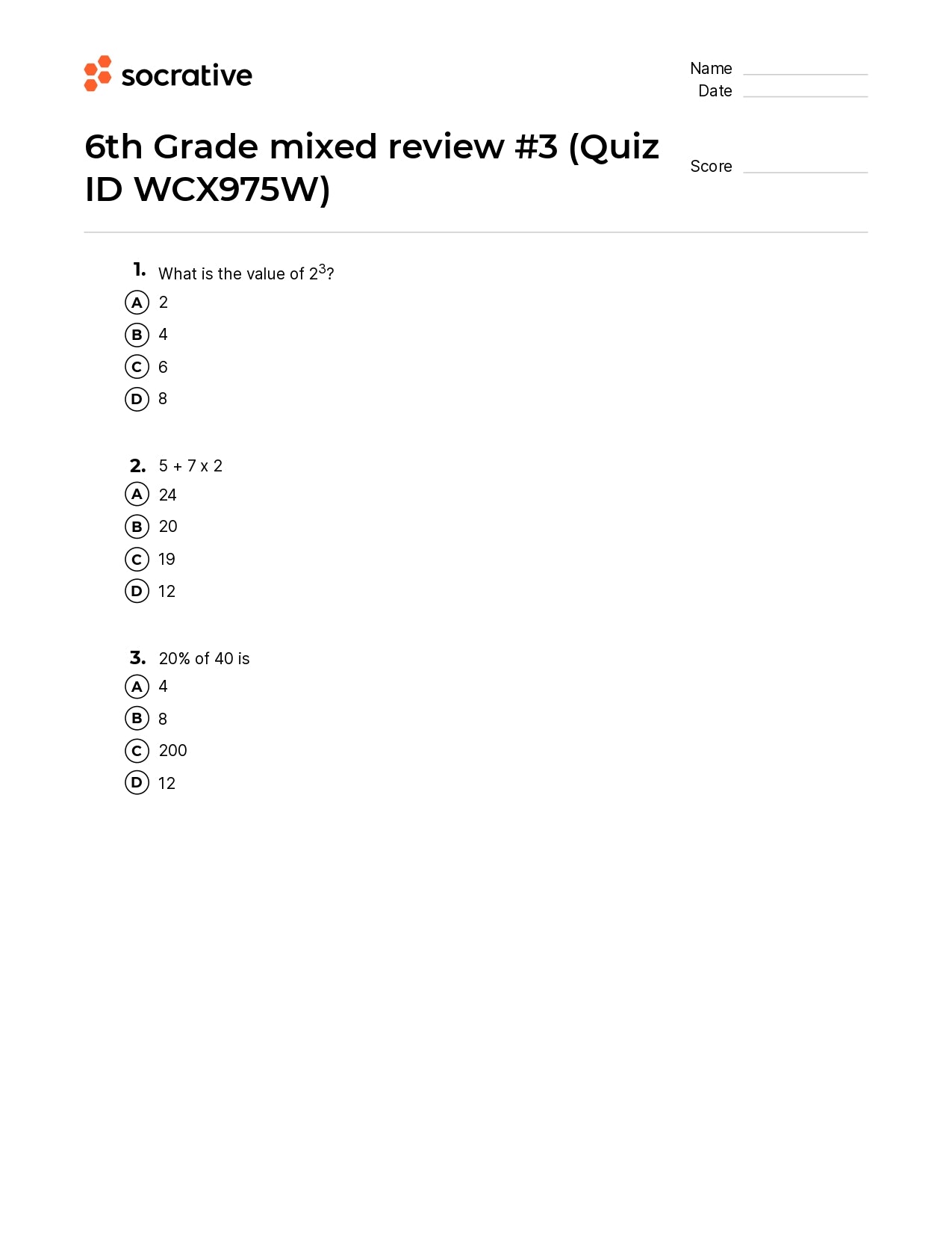 6Th Grade Mixed Review 3