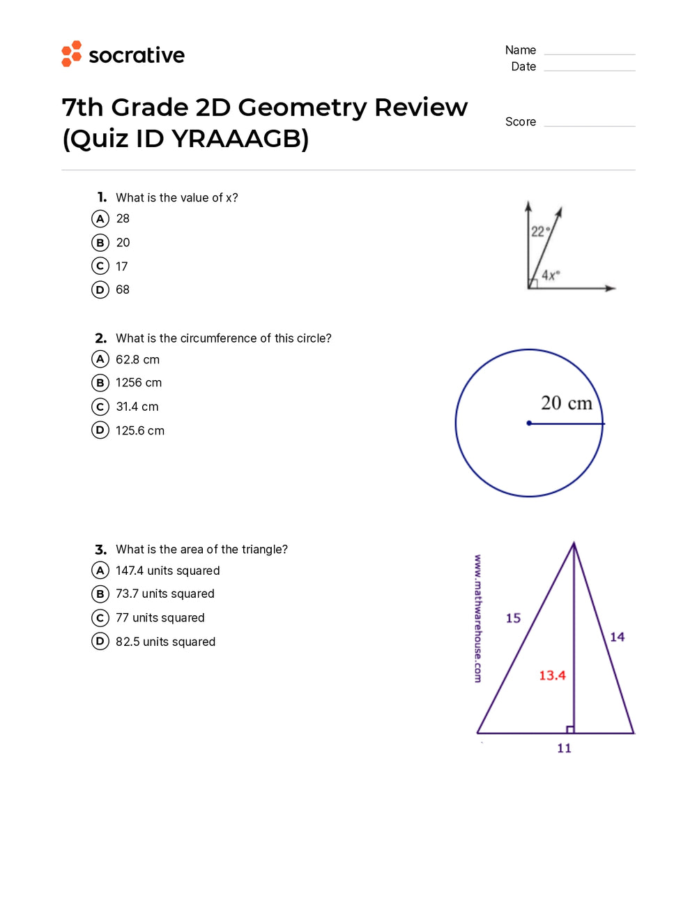 7Th Grade 2D Geometry Review – Quiz Shop