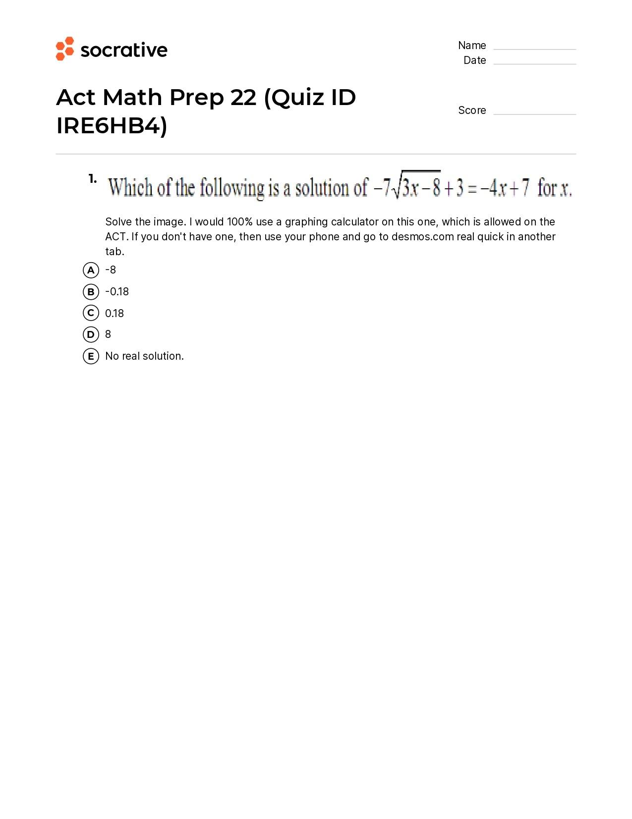 Act Math Prep 22