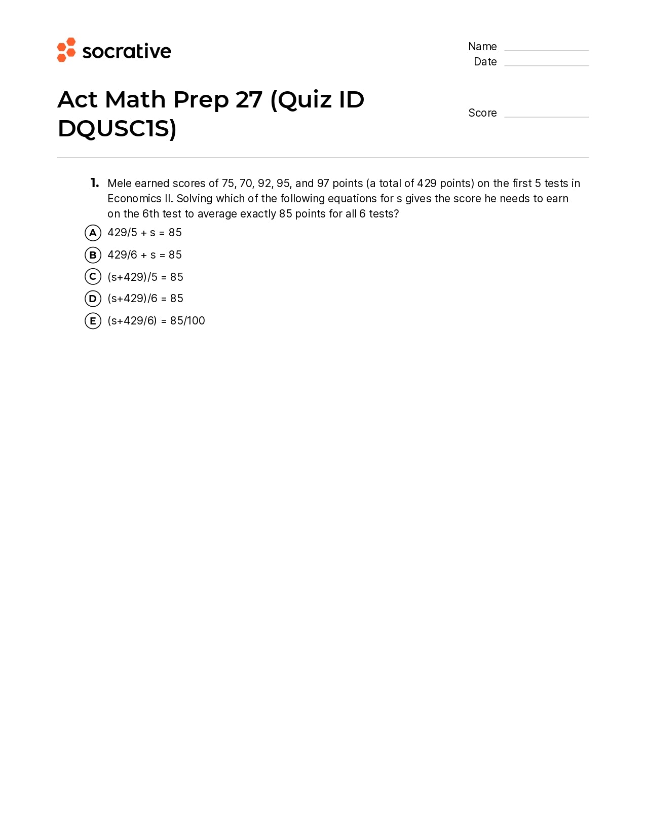 Act Math Prep 27