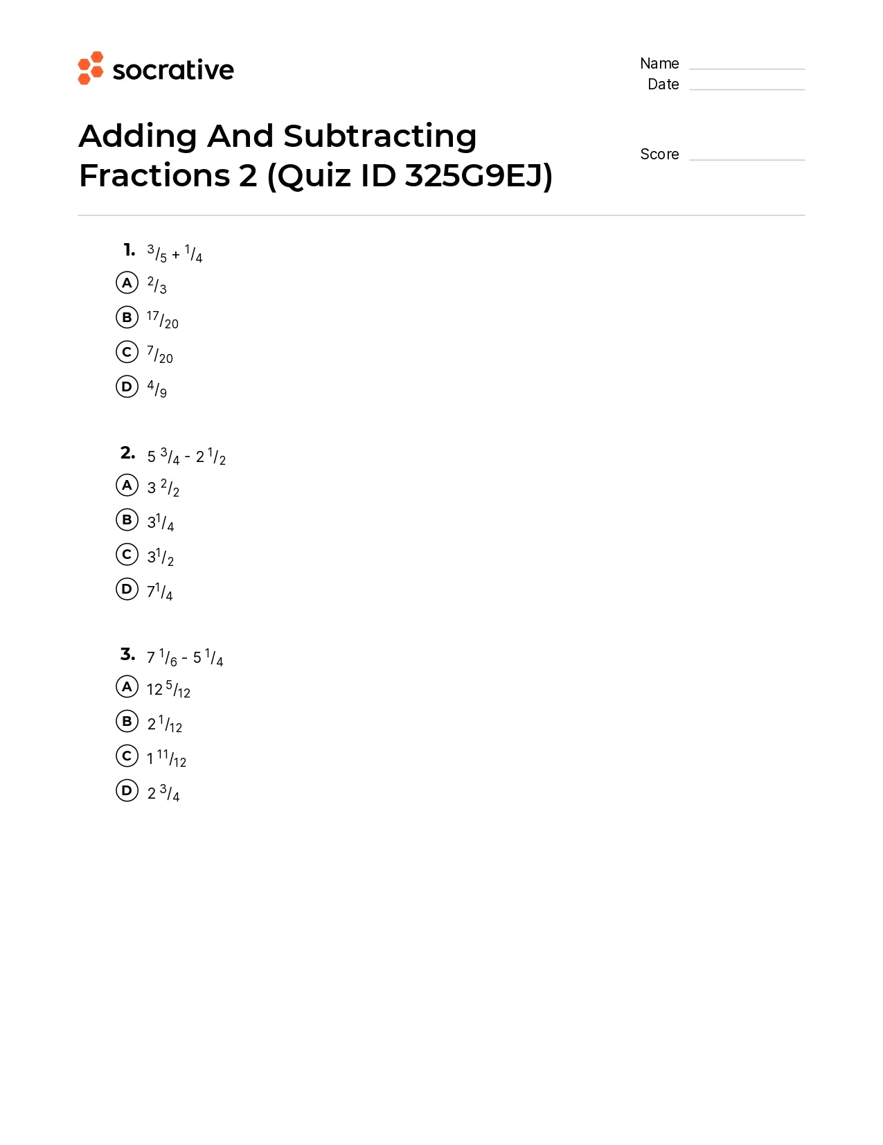 Adding And Subtracting Fractions 2