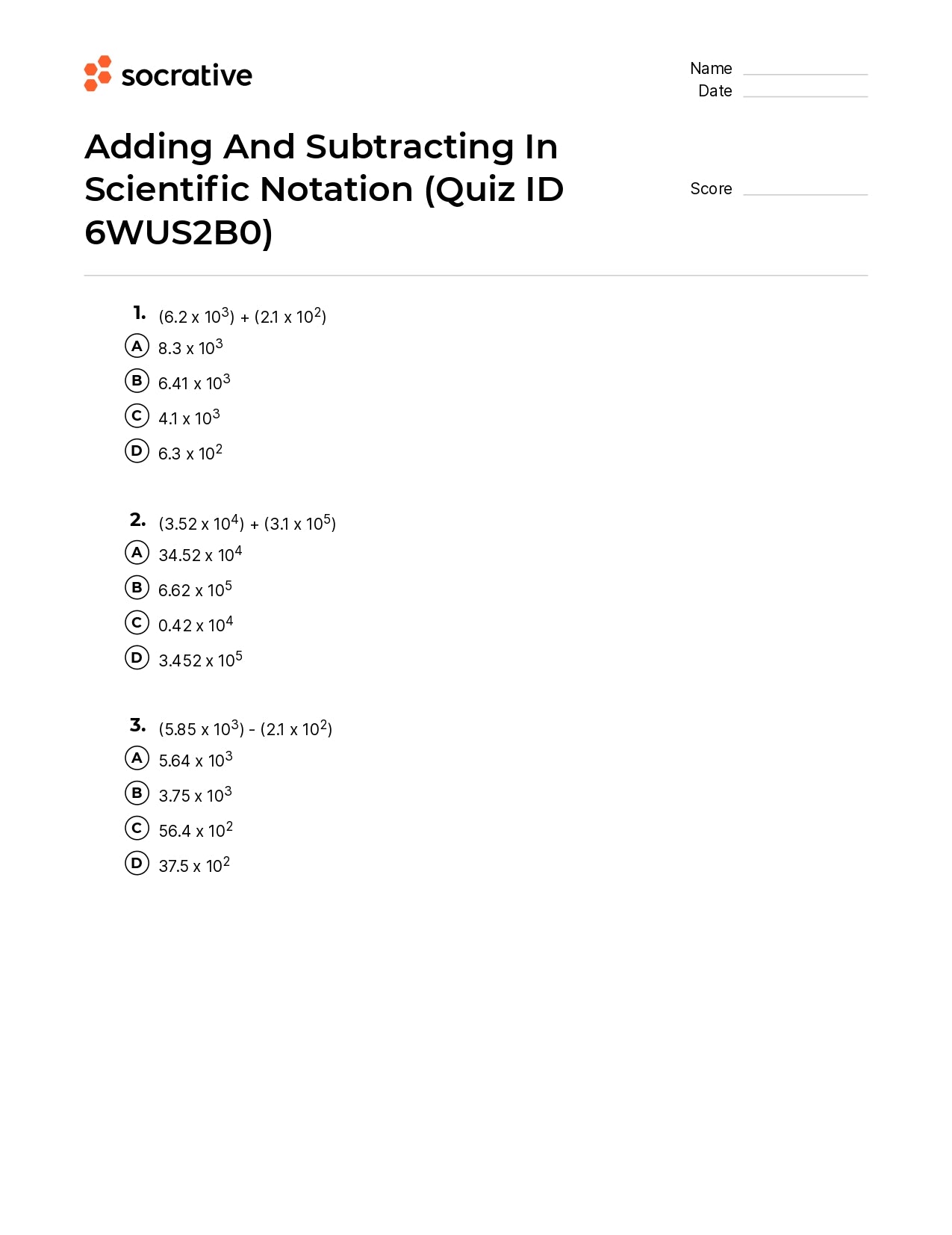 Adding And Subtracting In Scientific Notation