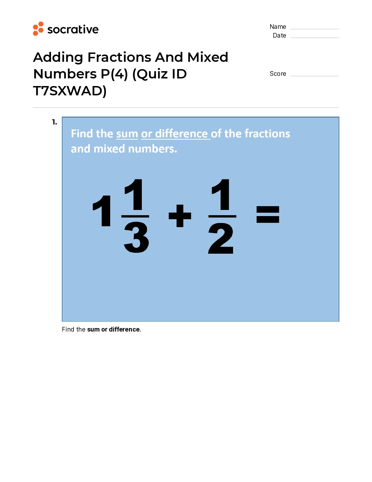 Adding Fractions And Mixed Numbers P(4)