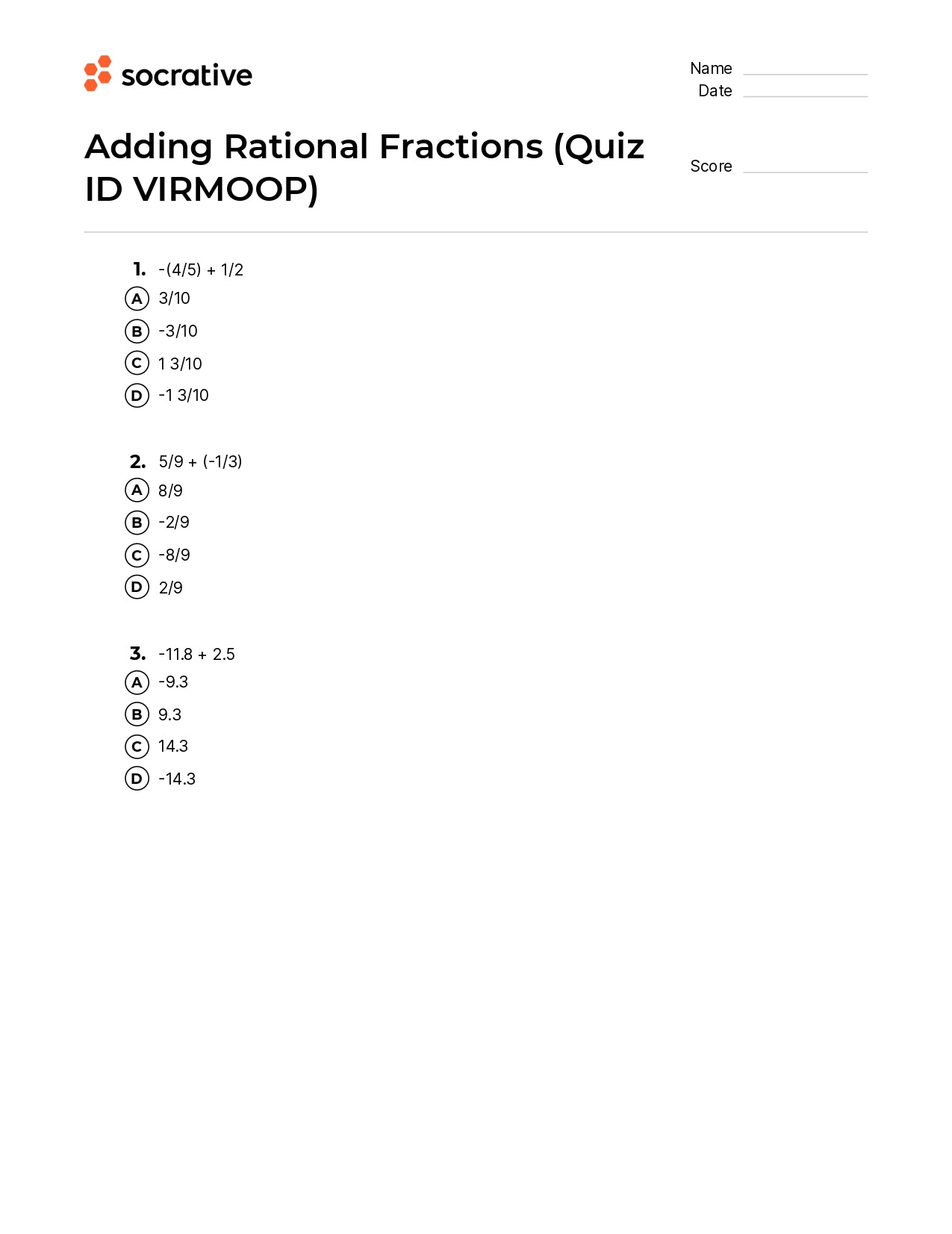 Adding Rational Fractions