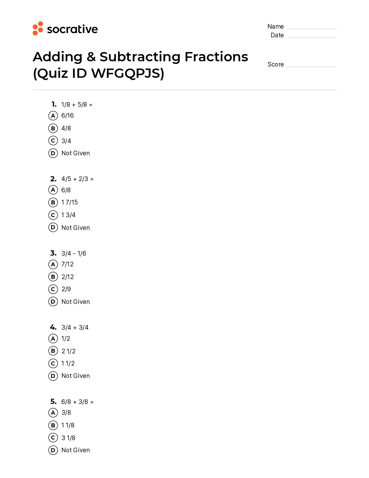 Adding & Subtracting Fractions