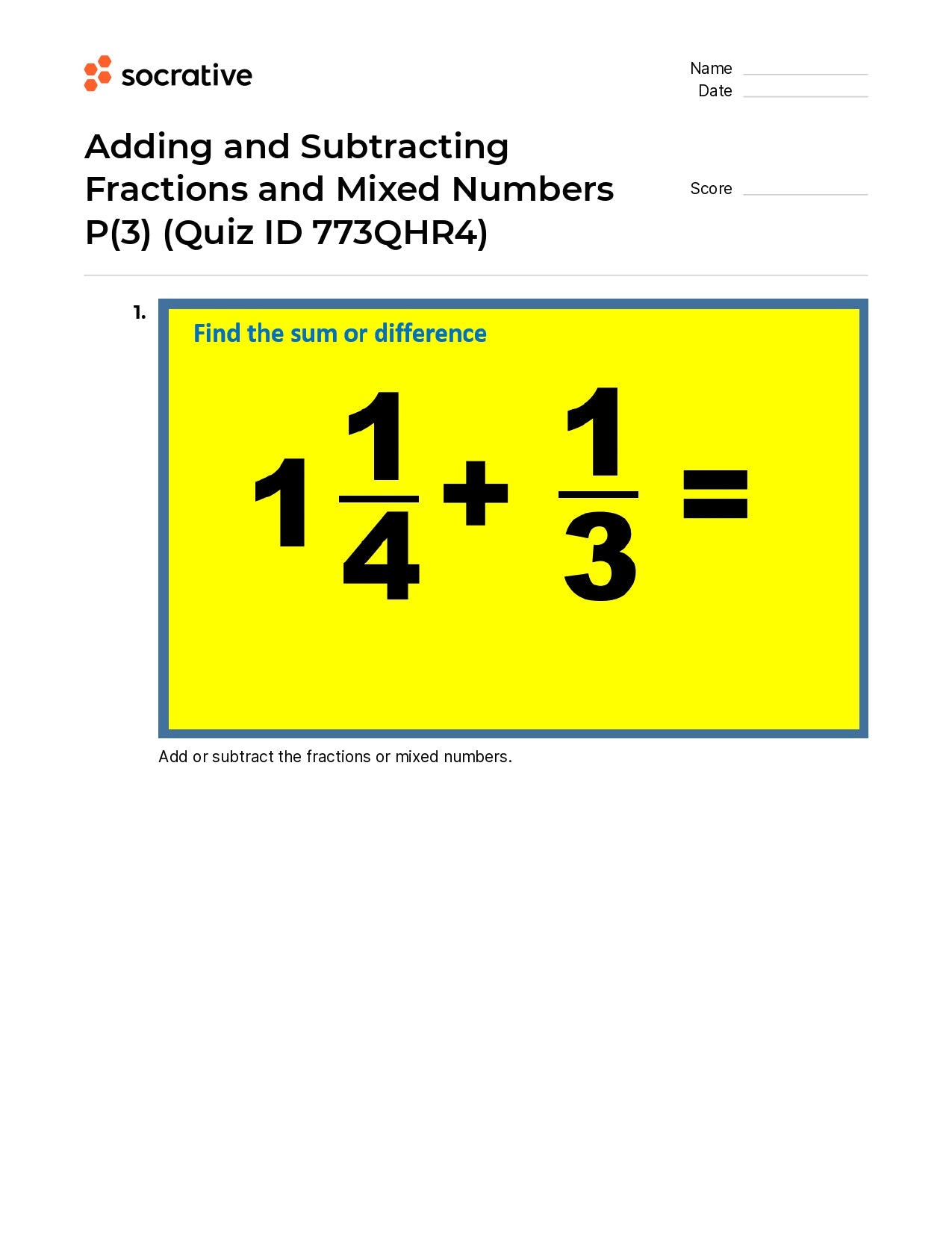 Adding And Subtracting Fractions And Mixed Numbers P(3)
