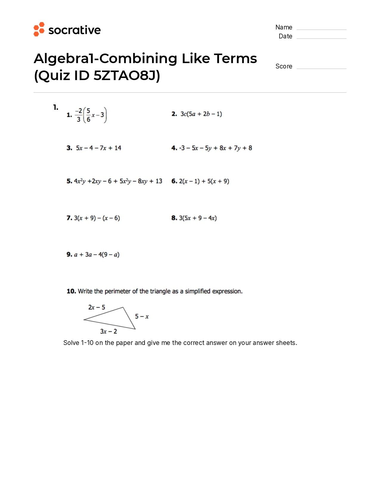 Algebra 1-Combining Like Terms