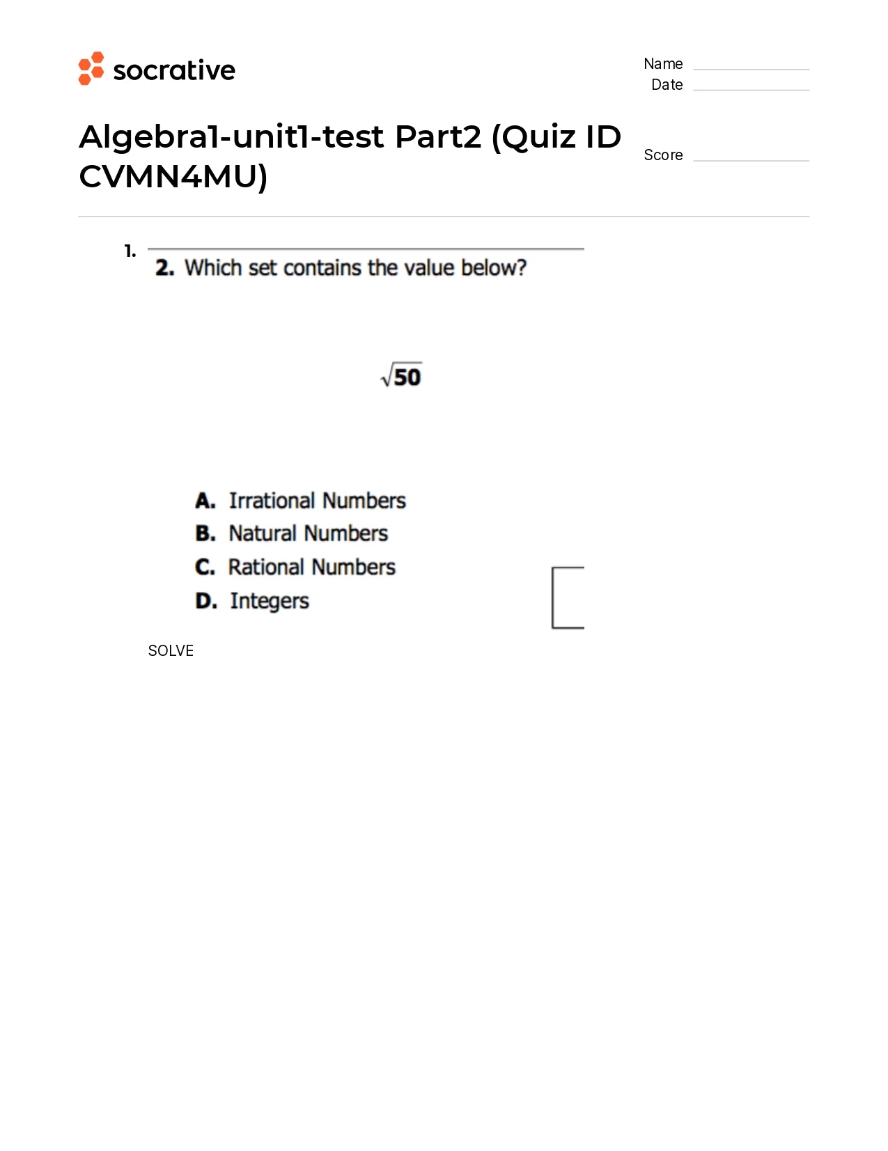 Algebra 1-Unit1-Test Part2