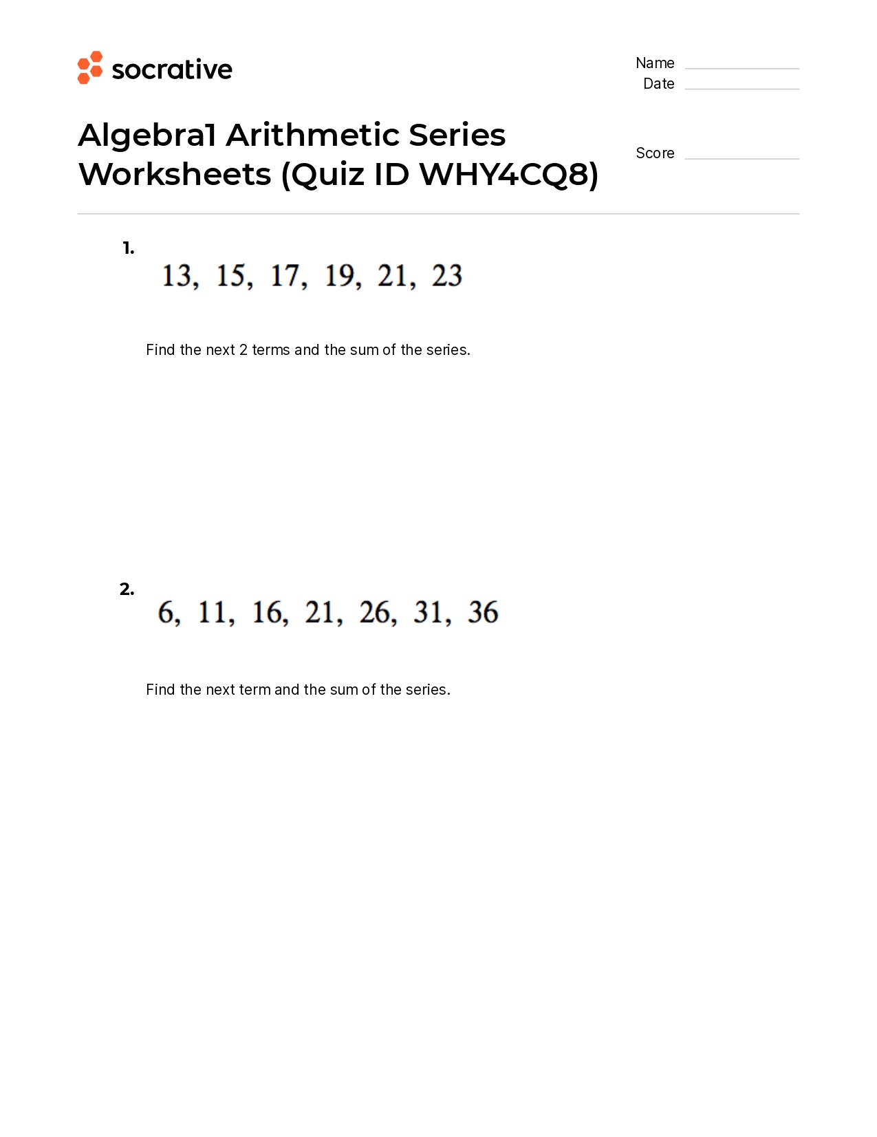 Arithmetic Sequence Worksheet
