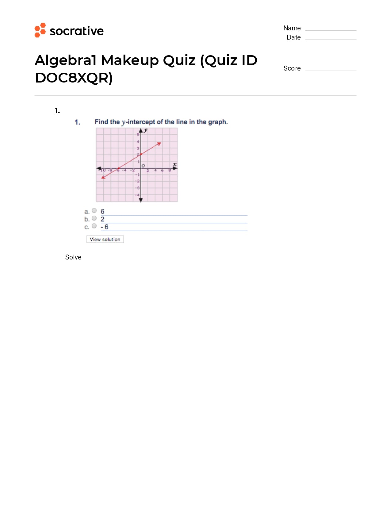 Algebra 1 Makeup Quiz