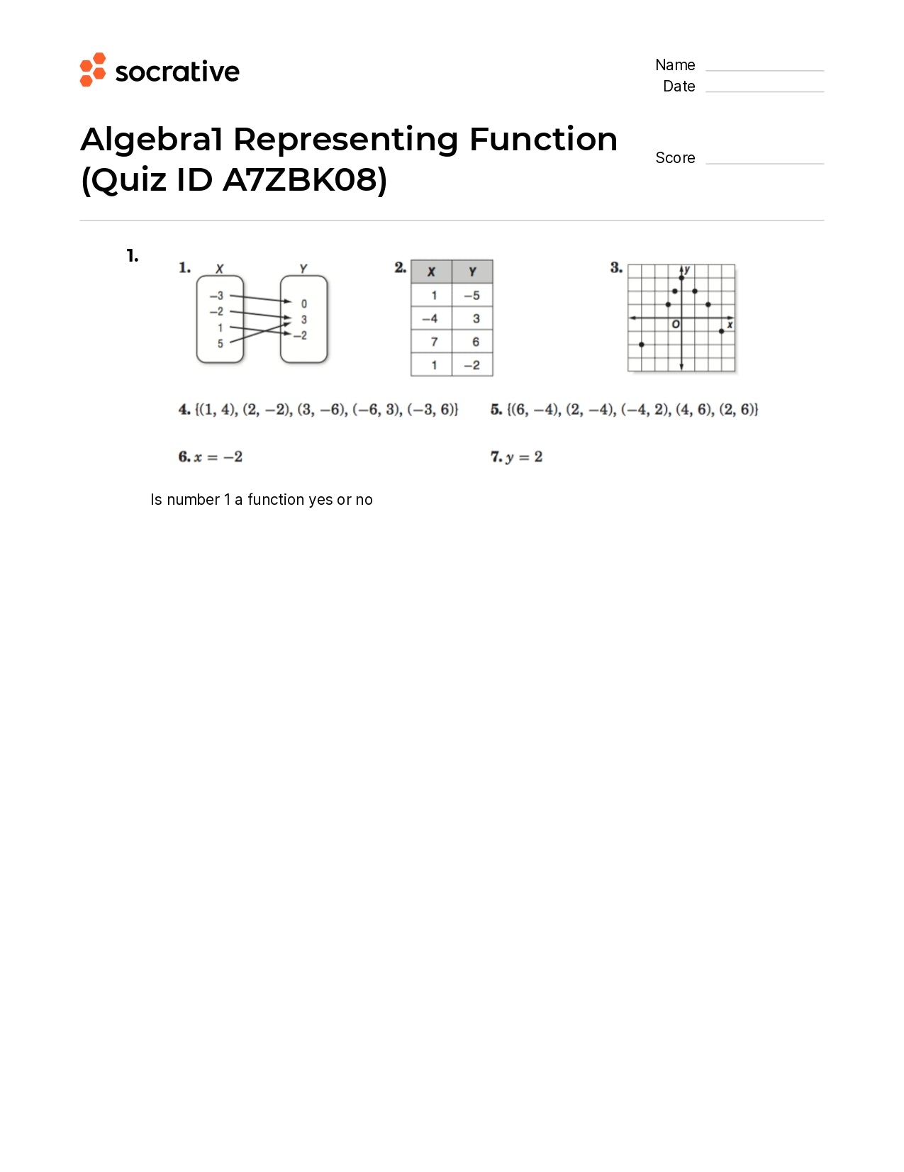 Algebra 1 Representing Function