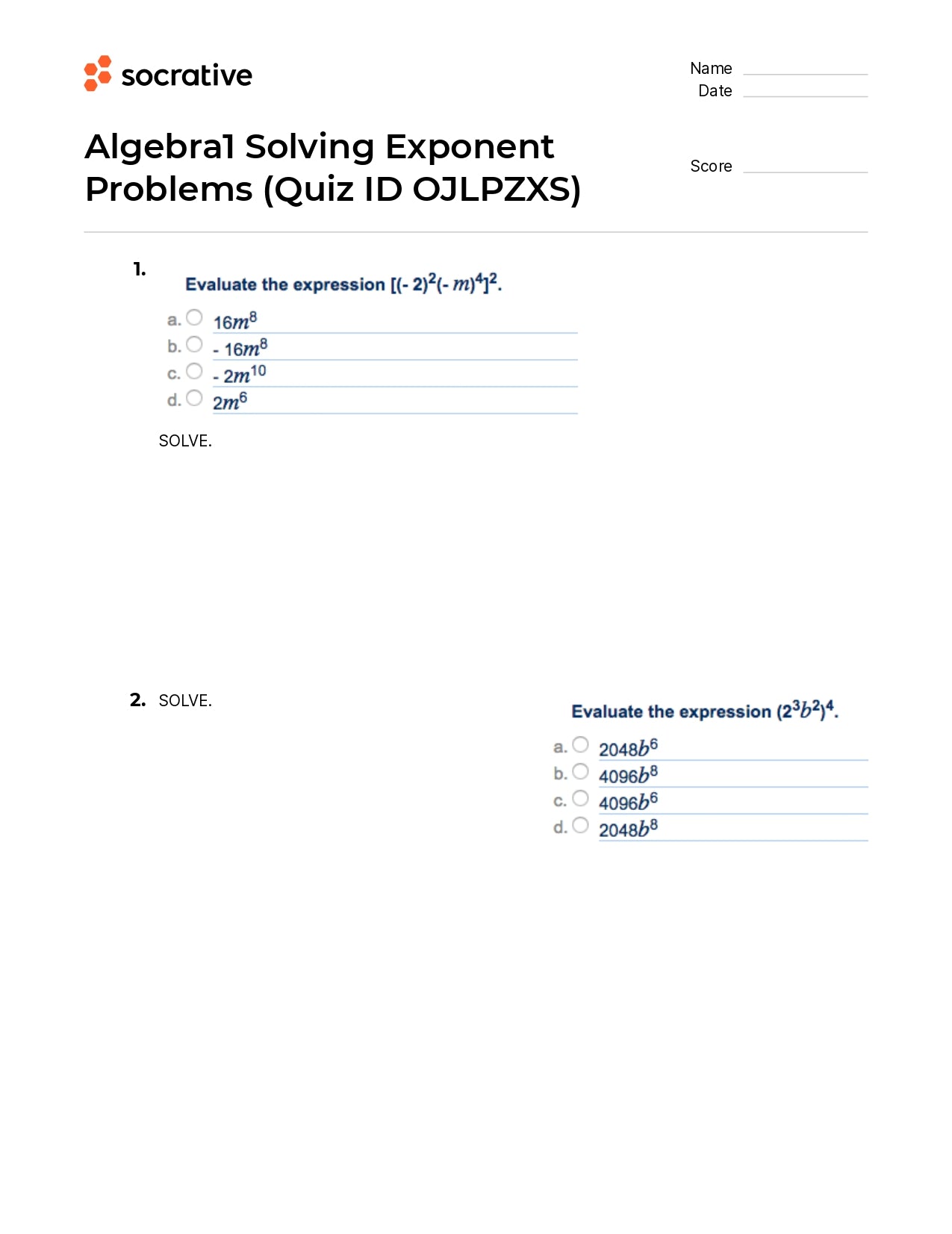 Algebra 1 Solving Exponent Problems