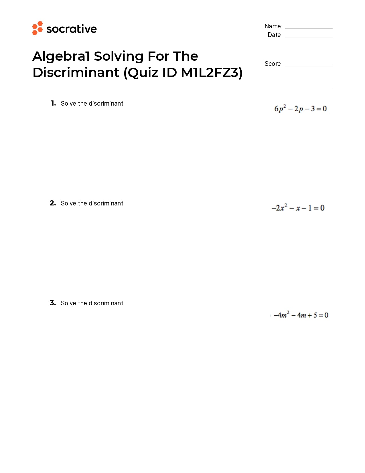 Algebra 1 Solving For The Discriminant