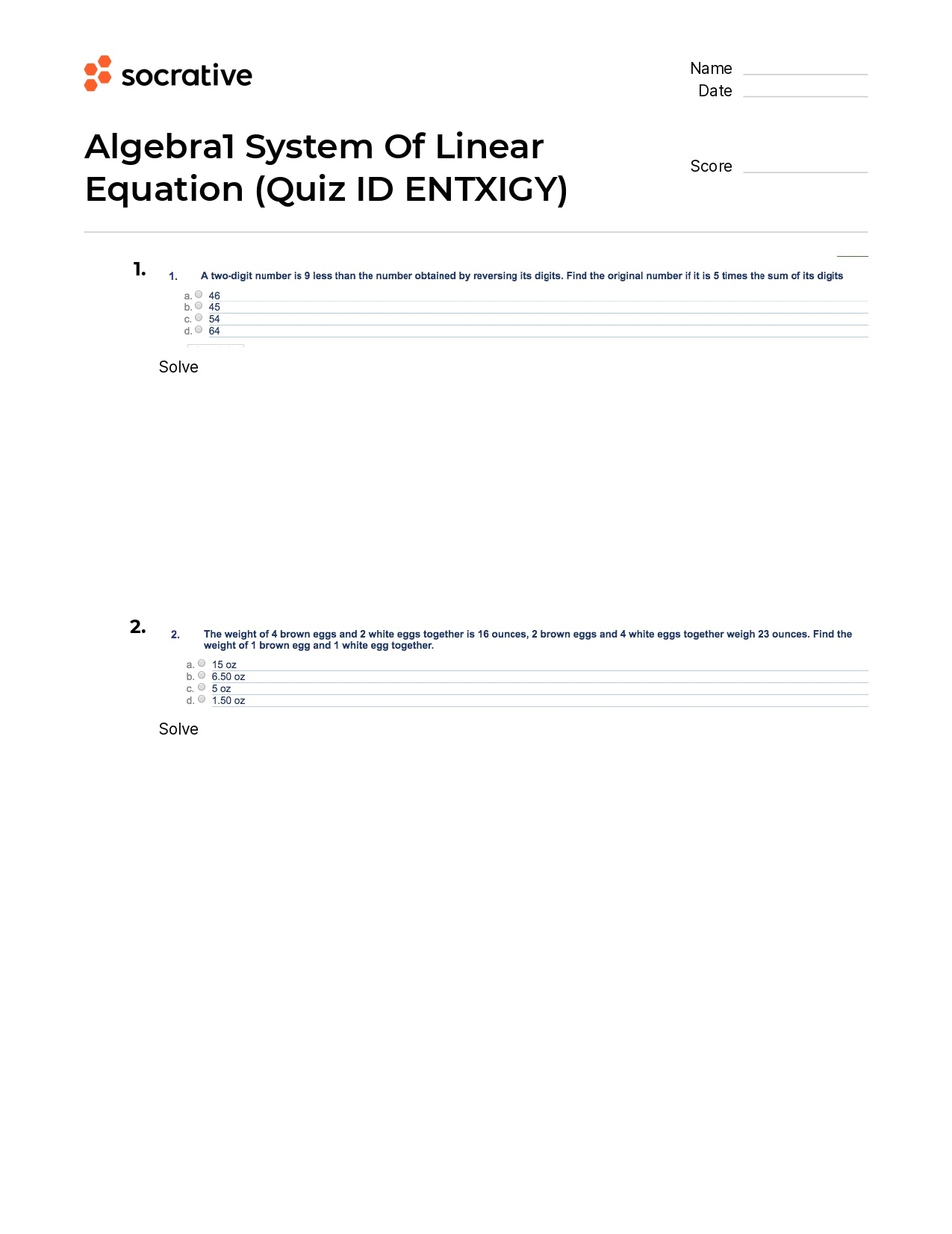 Algebra 1 System Of Linear Equation