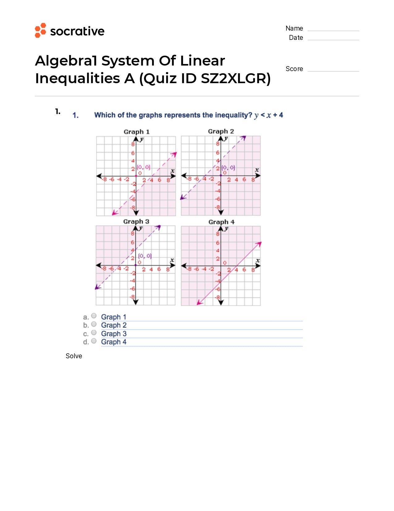 Algebra 1 System Of Linear Inequalities A