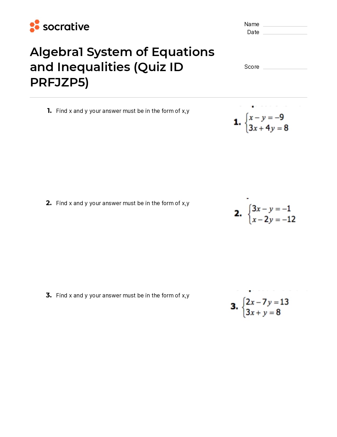 Algebra 1 System Of Equations And Inequalities