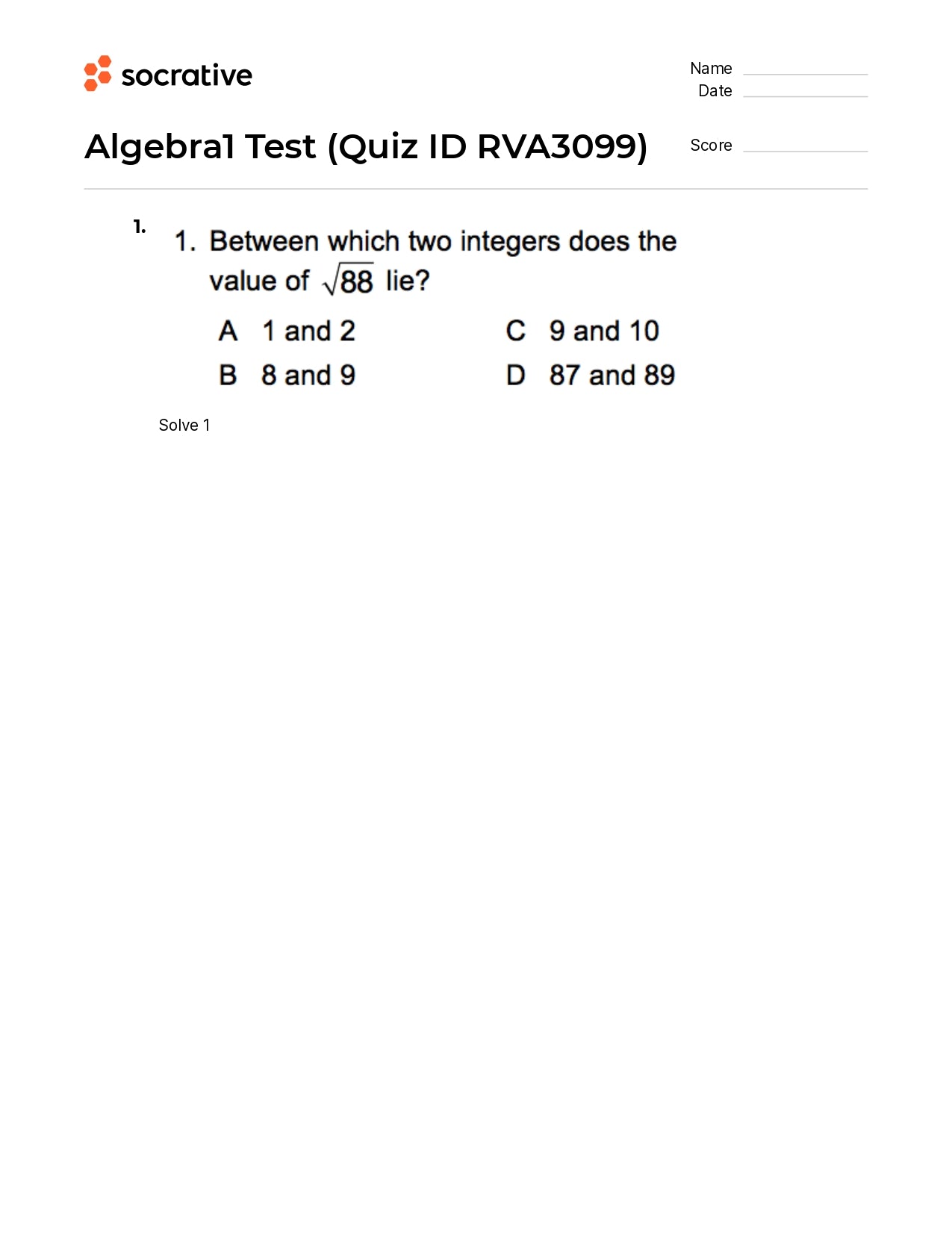 Algebra 1 Test