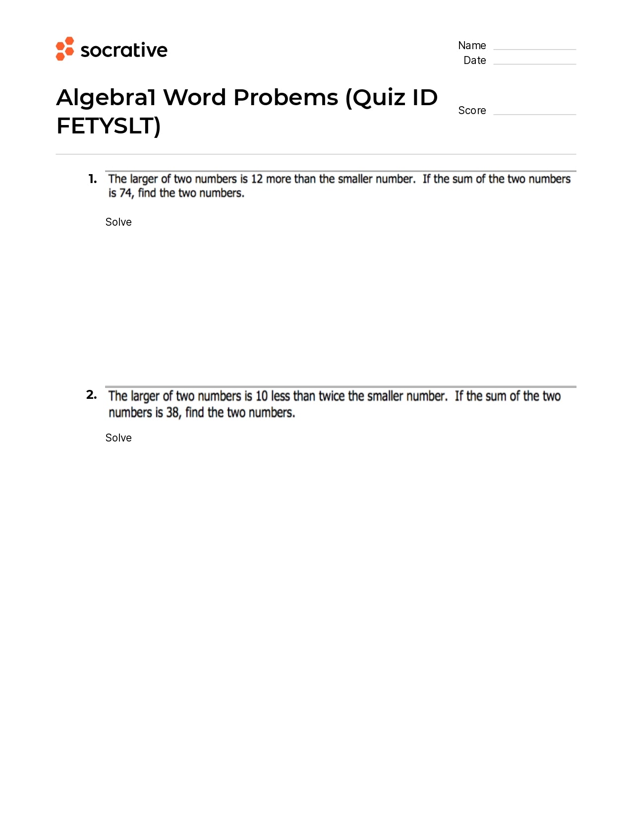 Algebra 1 Word Probems