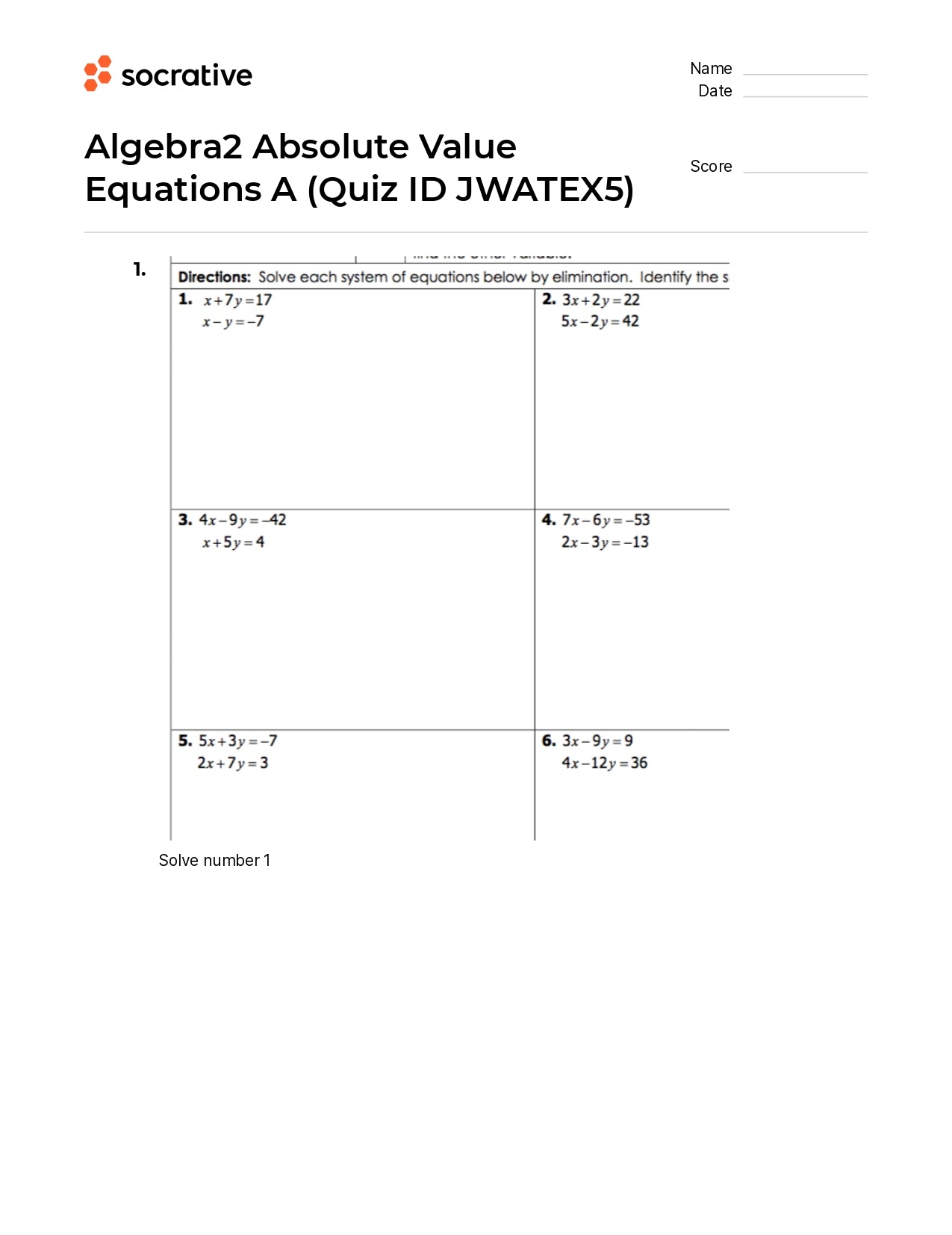 Algebra 2 Absolute Value Equations A