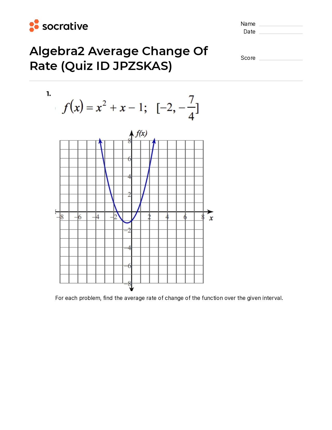 Algebra 2 Average Change Of Rate