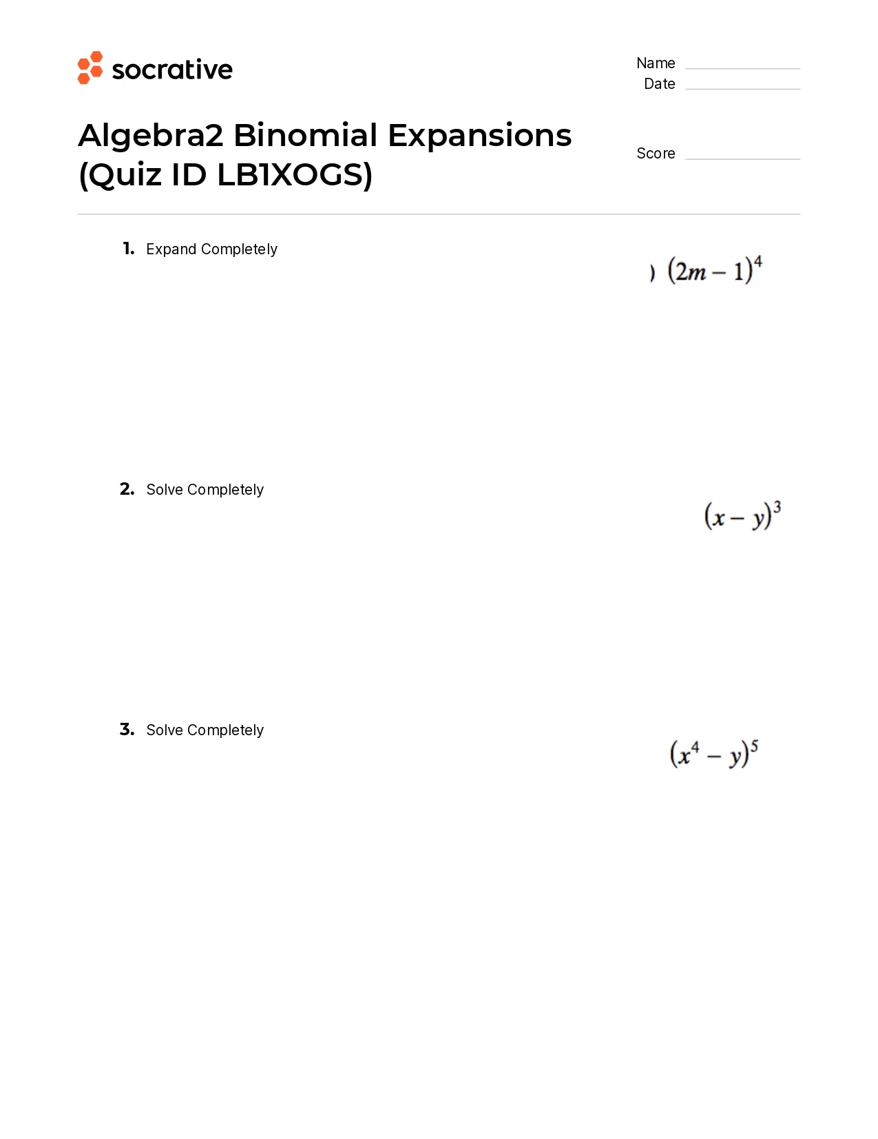 Algebra 2 Binomial Expansions