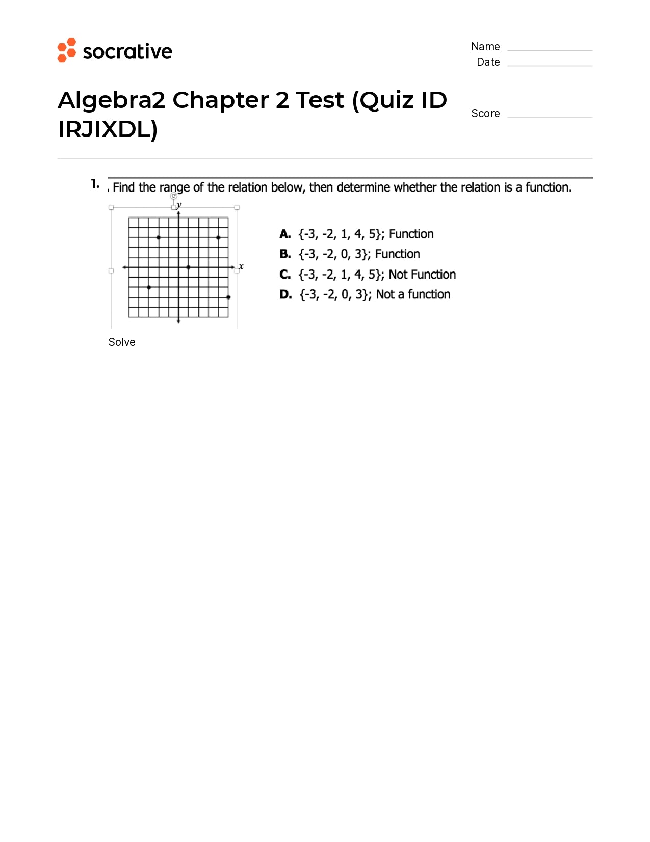 Algebra 2 Chapter 2 Test