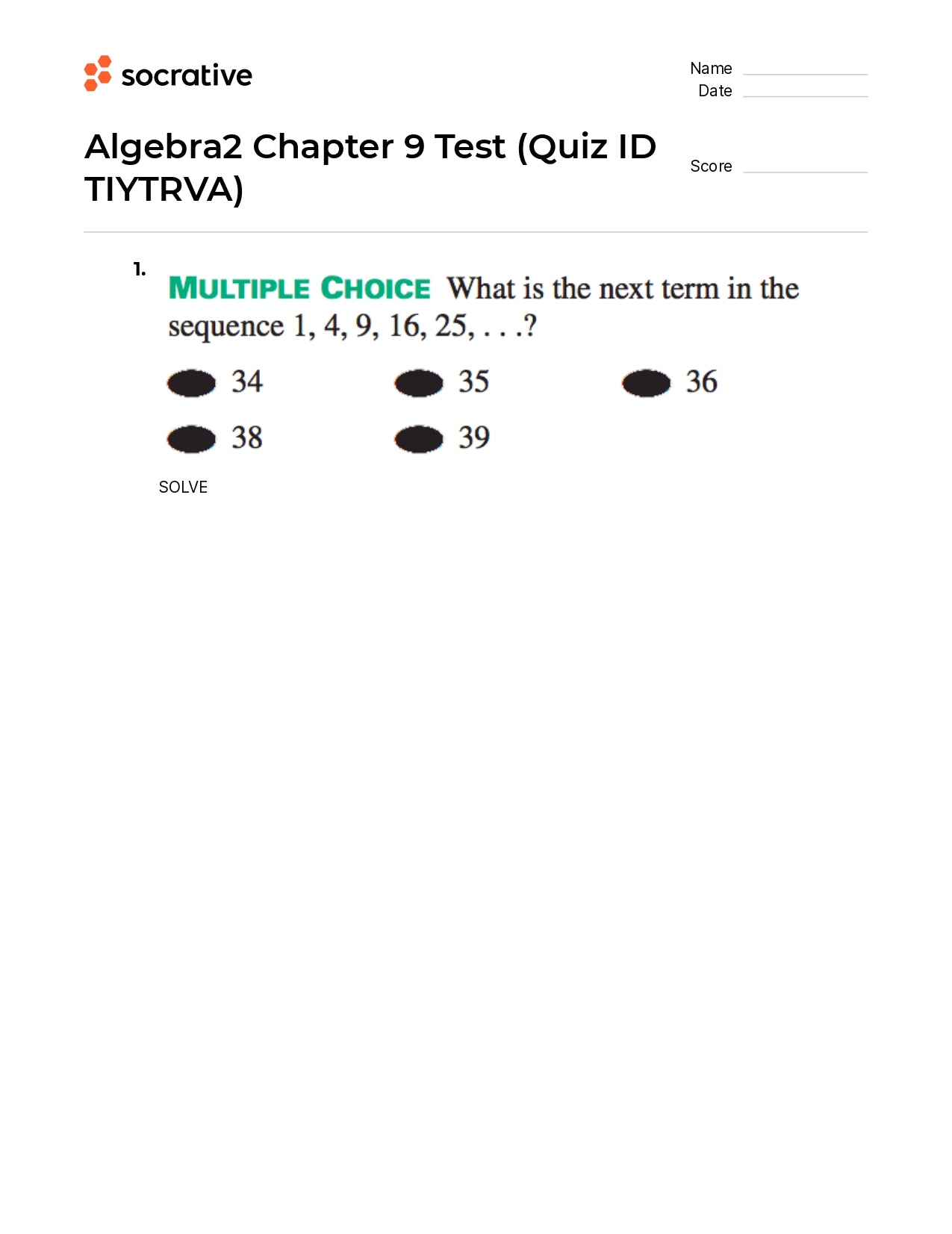 Algebra 2 Chapter 9 Test