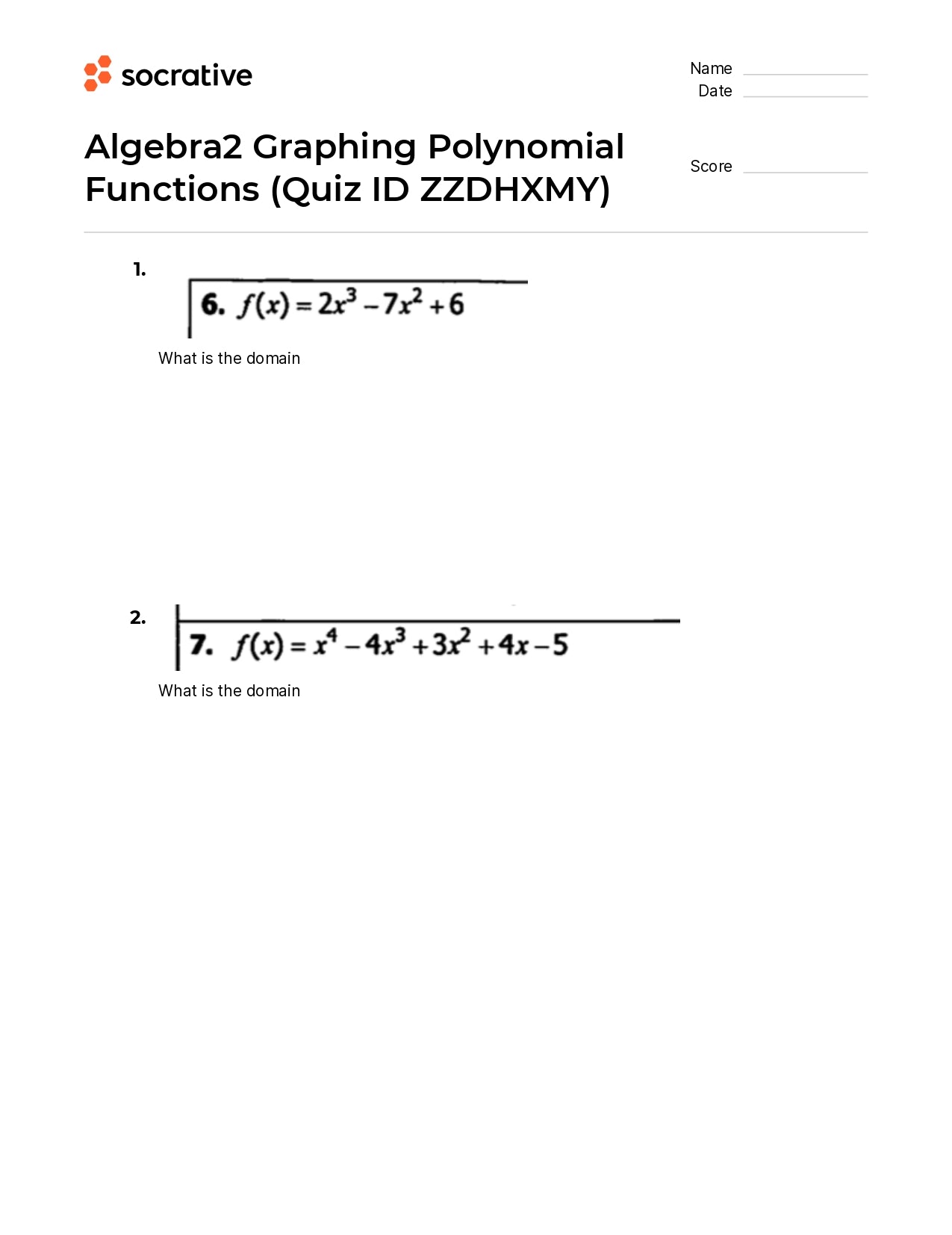 Algebra 2 Graphing Polynomial Functions