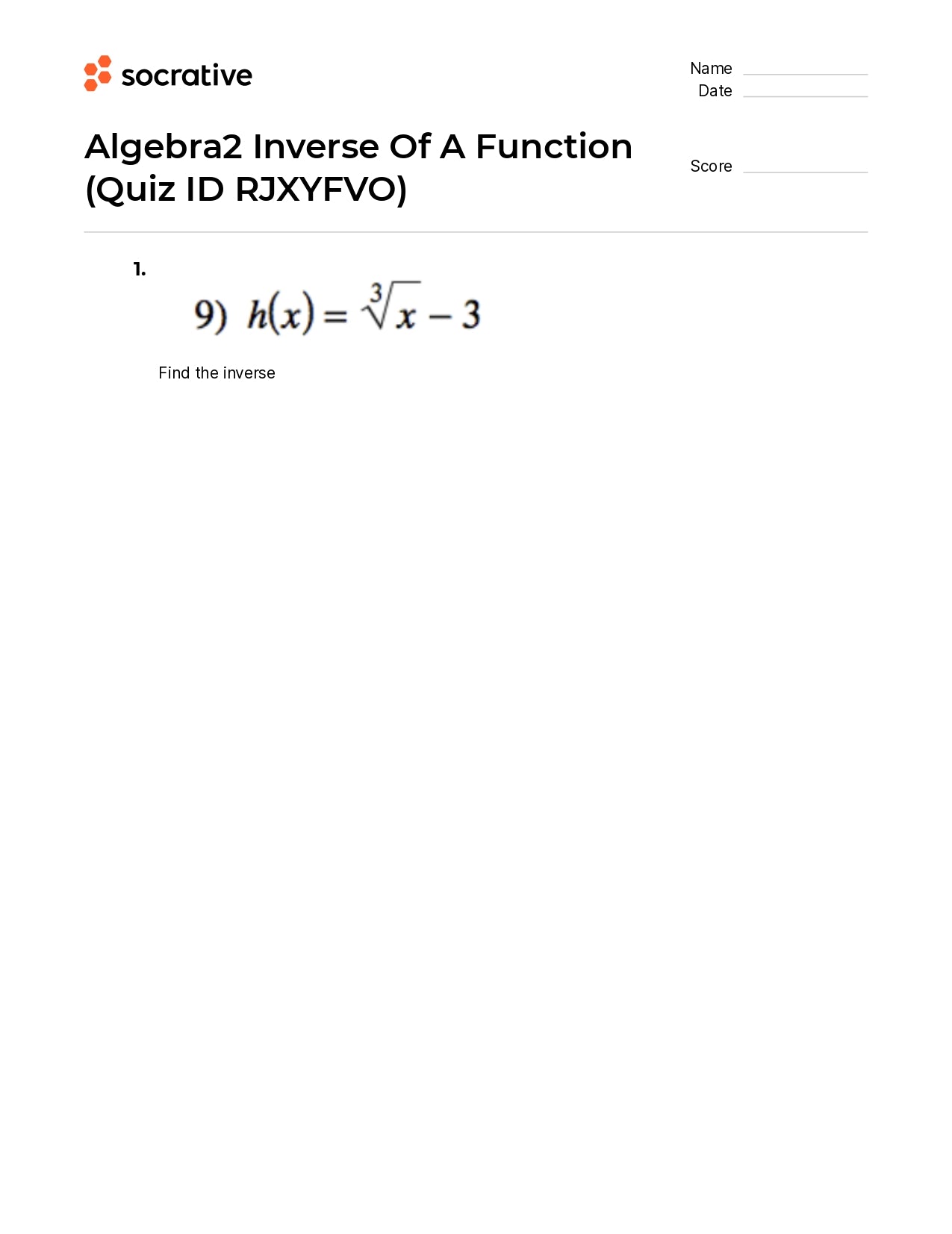 Algebra 2 Inverse Of A Function