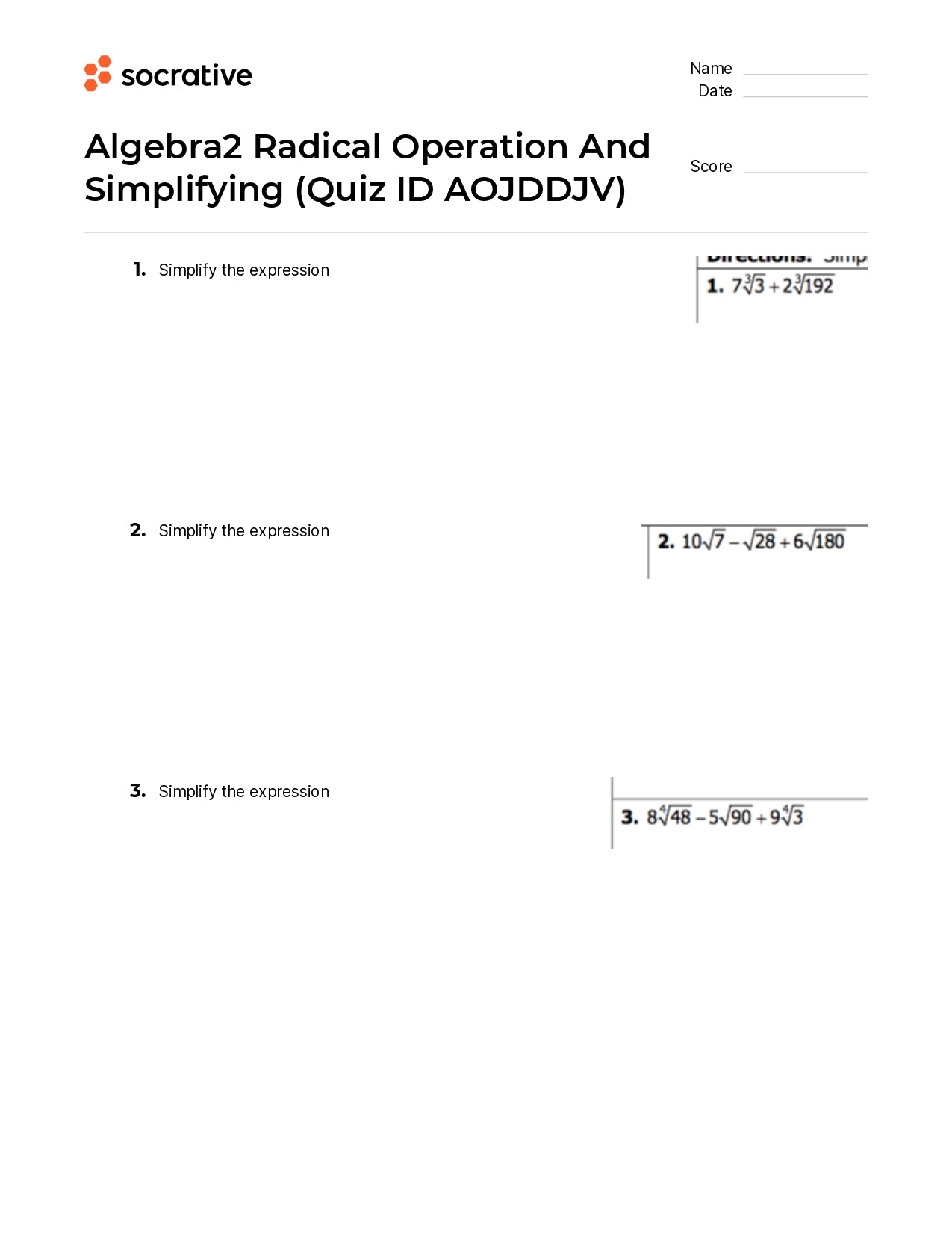 Algebra 2 Radical Operation And Simplifying