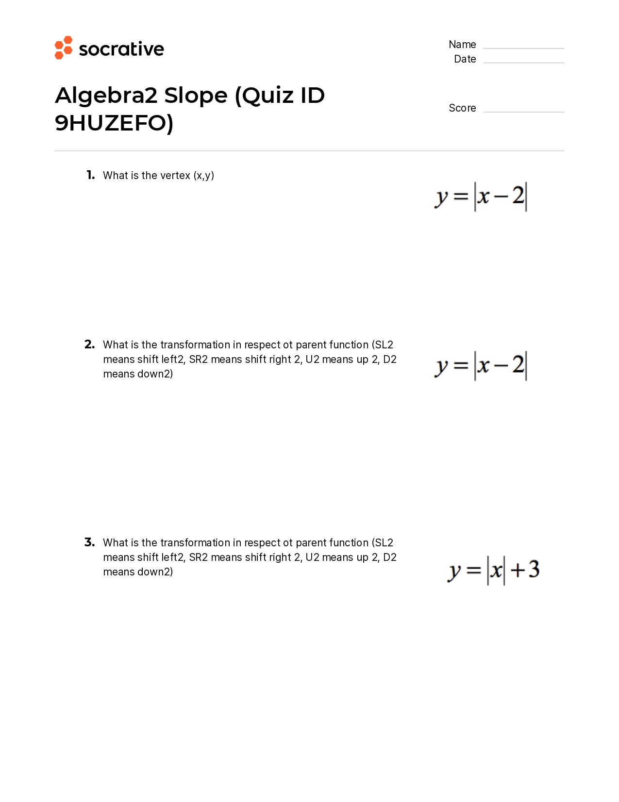 Algebra 2 Slope