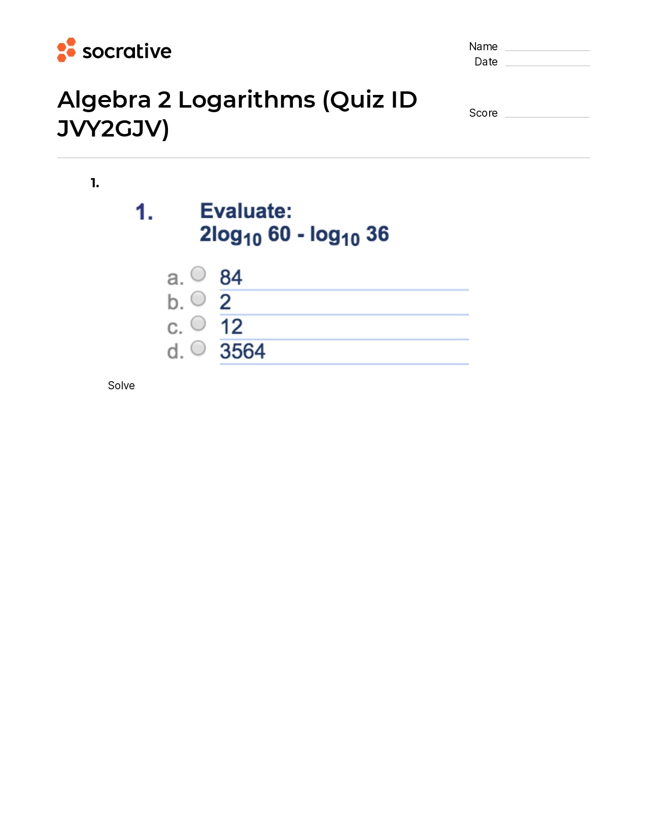 Algebra 2 Logarithms