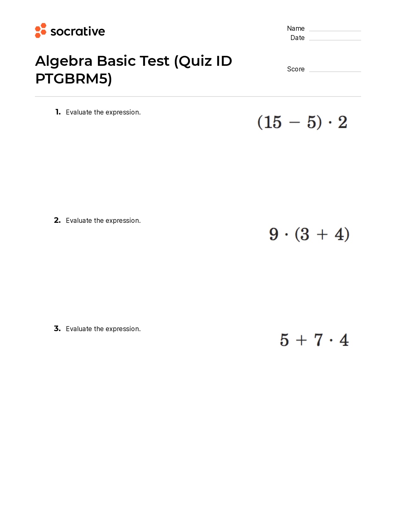 Algebra Basic Test