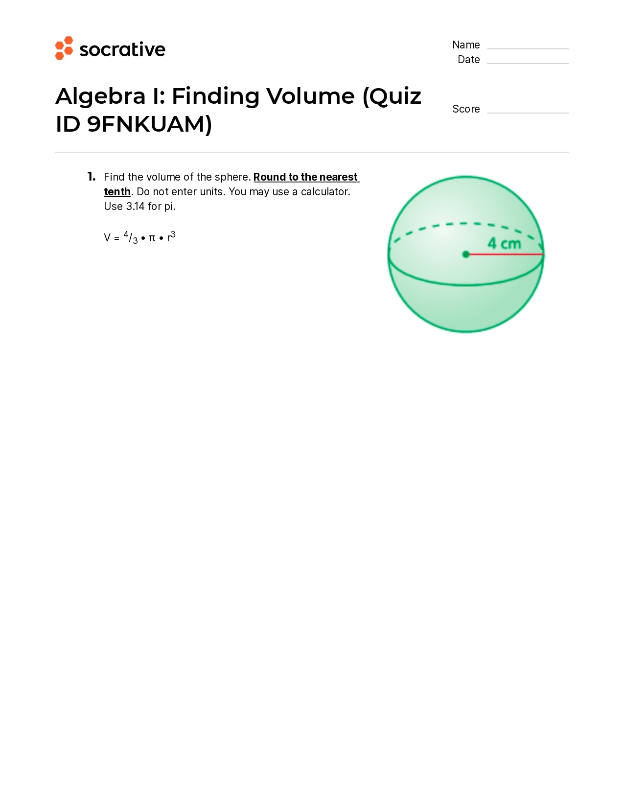 Algebra I Finding Volume