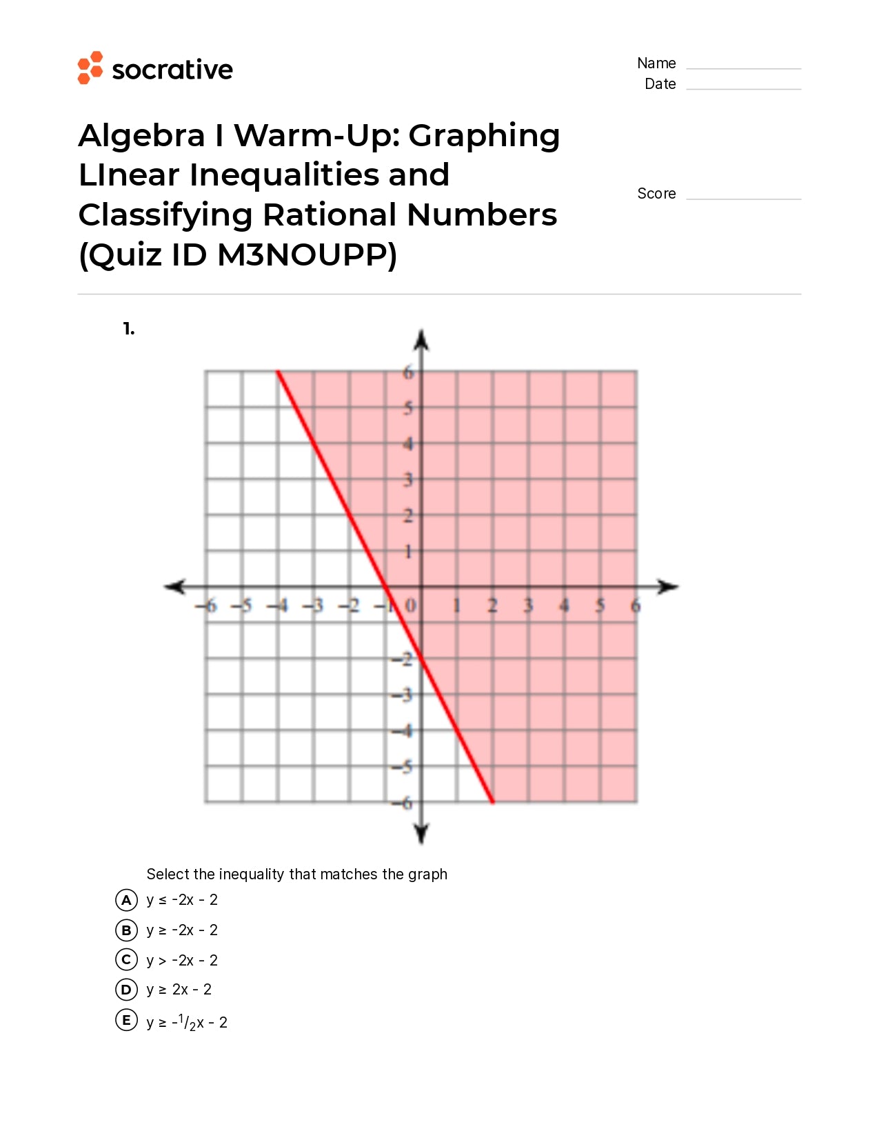 Algebra I Warm-Up Graphing Linear Inequalities And Classifying Rational Numbers