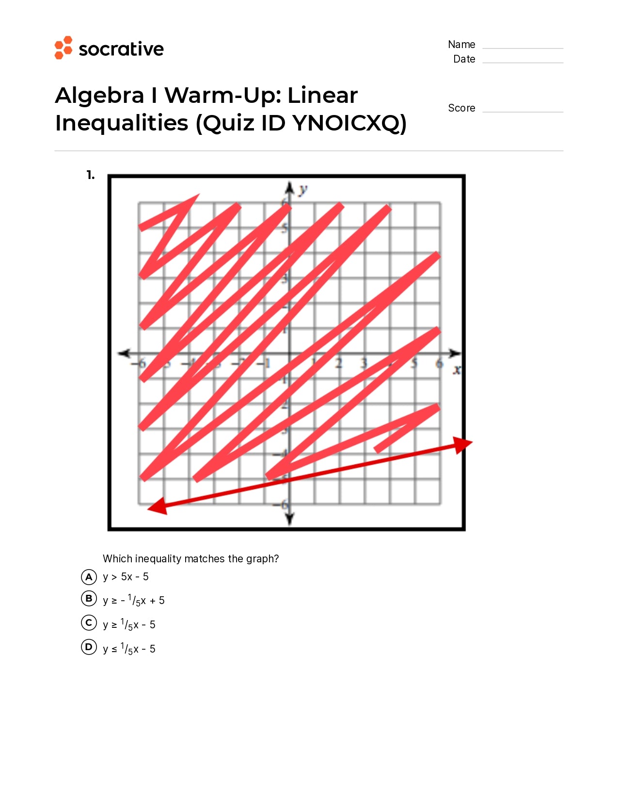 Algebra I Warm-Up Linear Inequalities