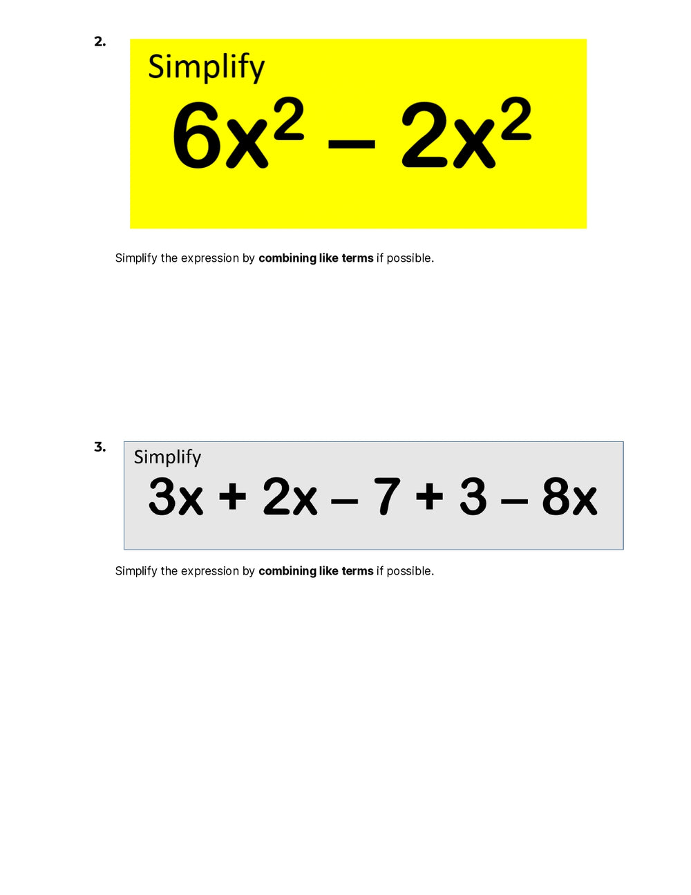Algebraic Expressions Adding And Subtracting Like Terms (Simplifying ...