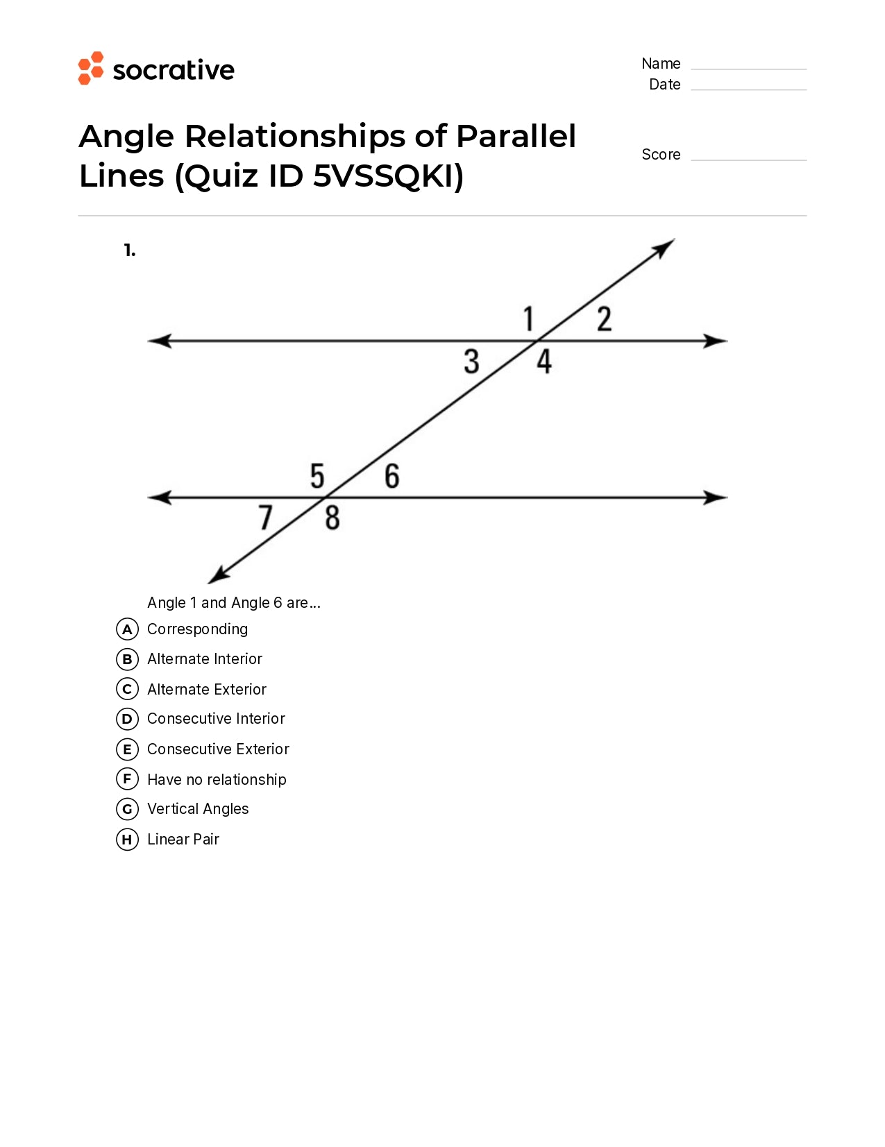 Angle Relationships Of Parallel Lines