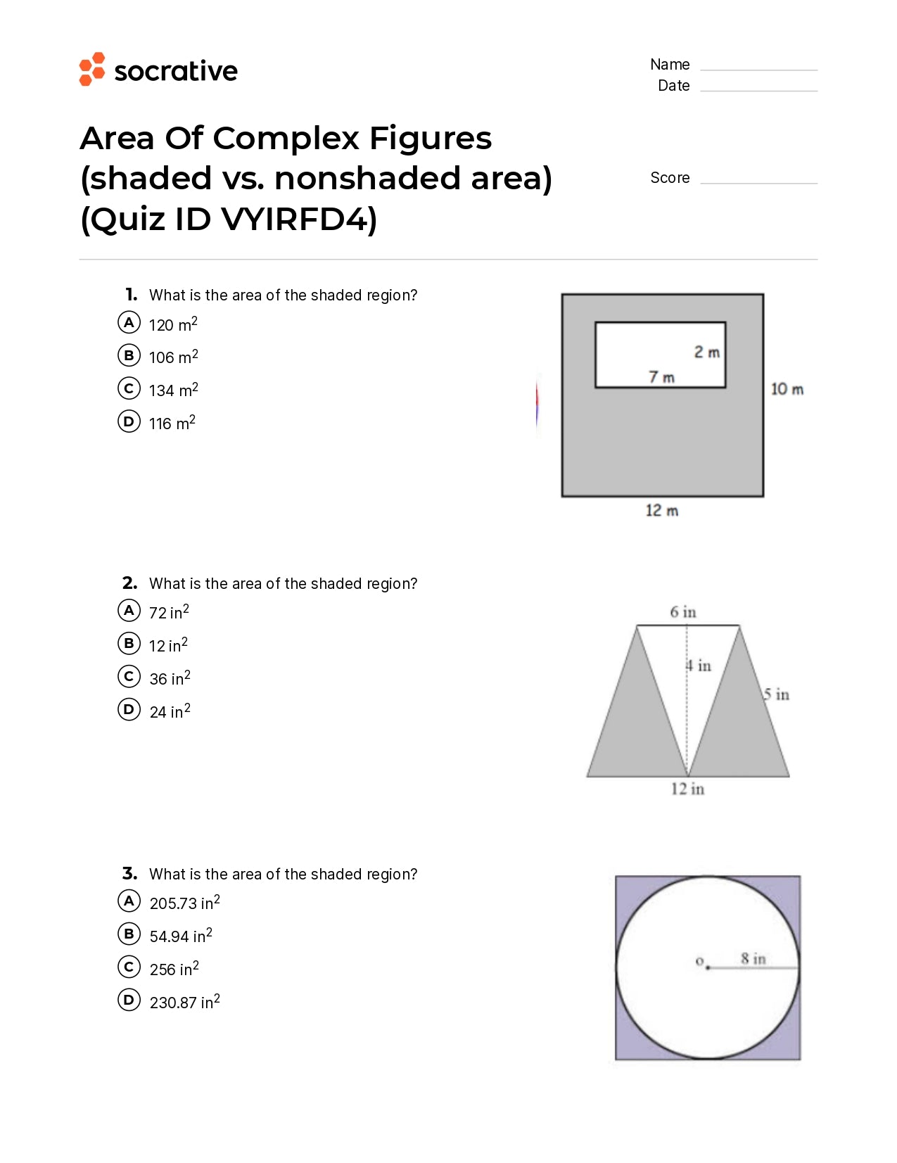 Area Of Complex Figures (Shaded Vs. Nonshaded Area)