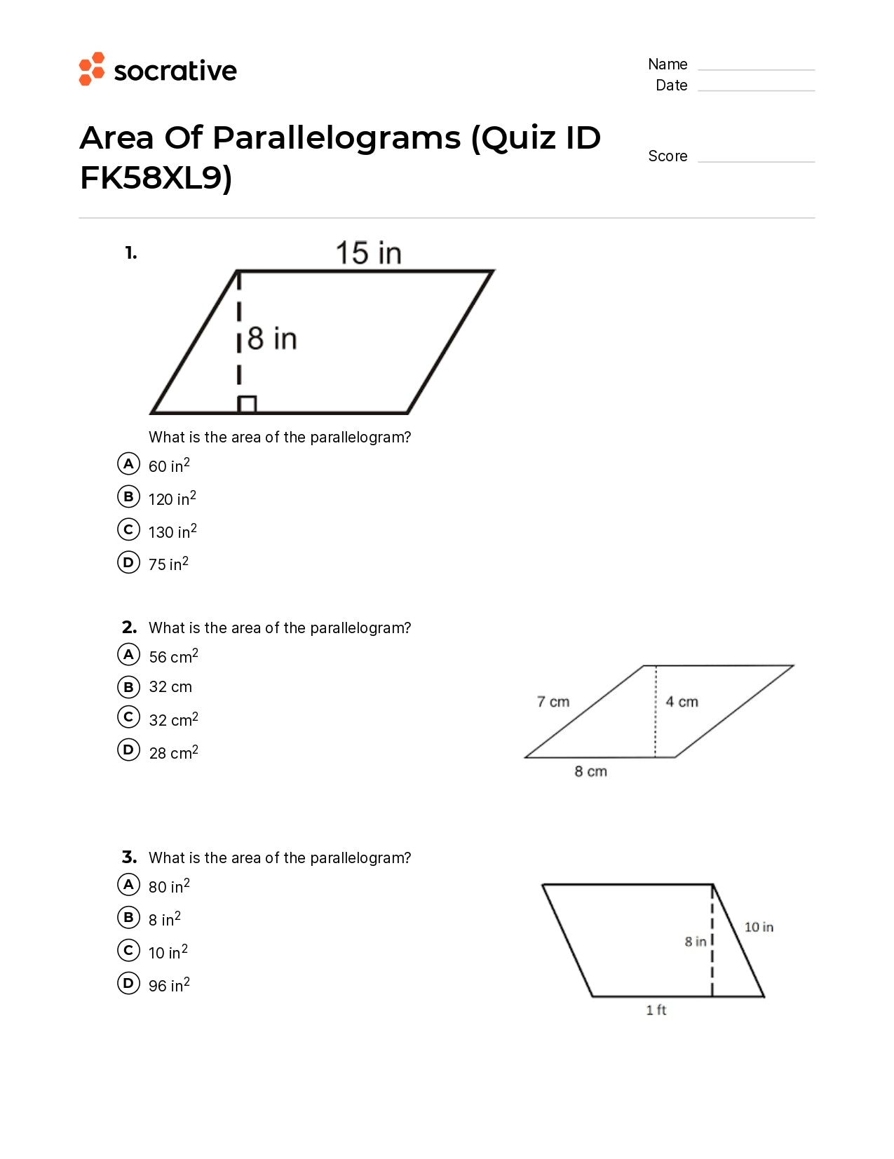 Area Of Parallelograms