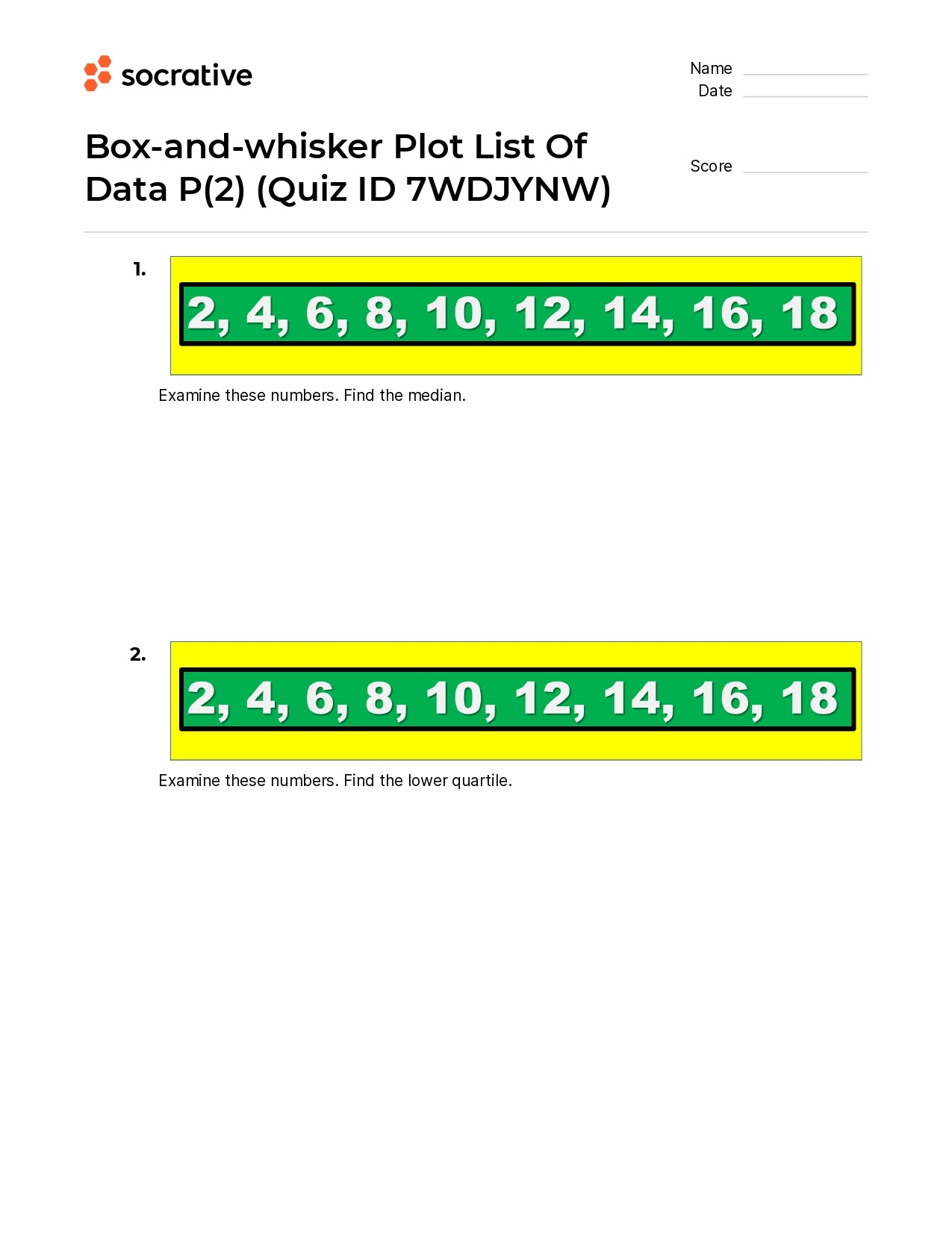 Box-And-Whisker Plot List Of Data P(2)