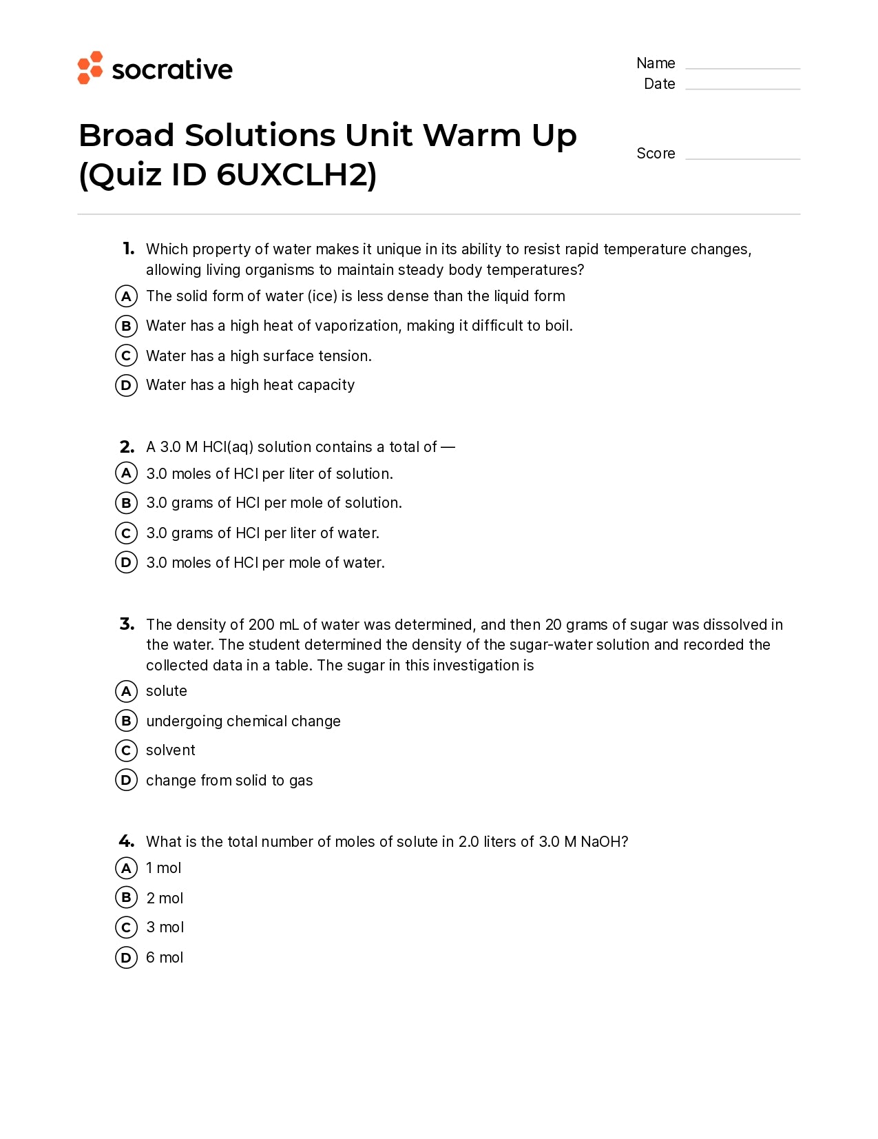 Broad Solutions Unit Warm Up