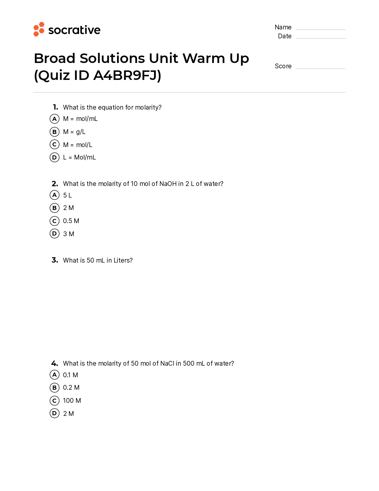 Broad Solutions Unit Warm Up