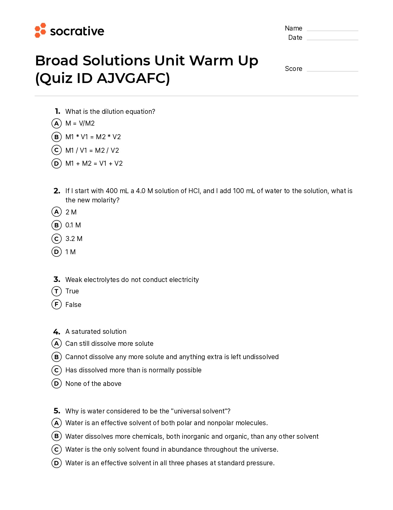 Broad Solutions Unit Warm Up