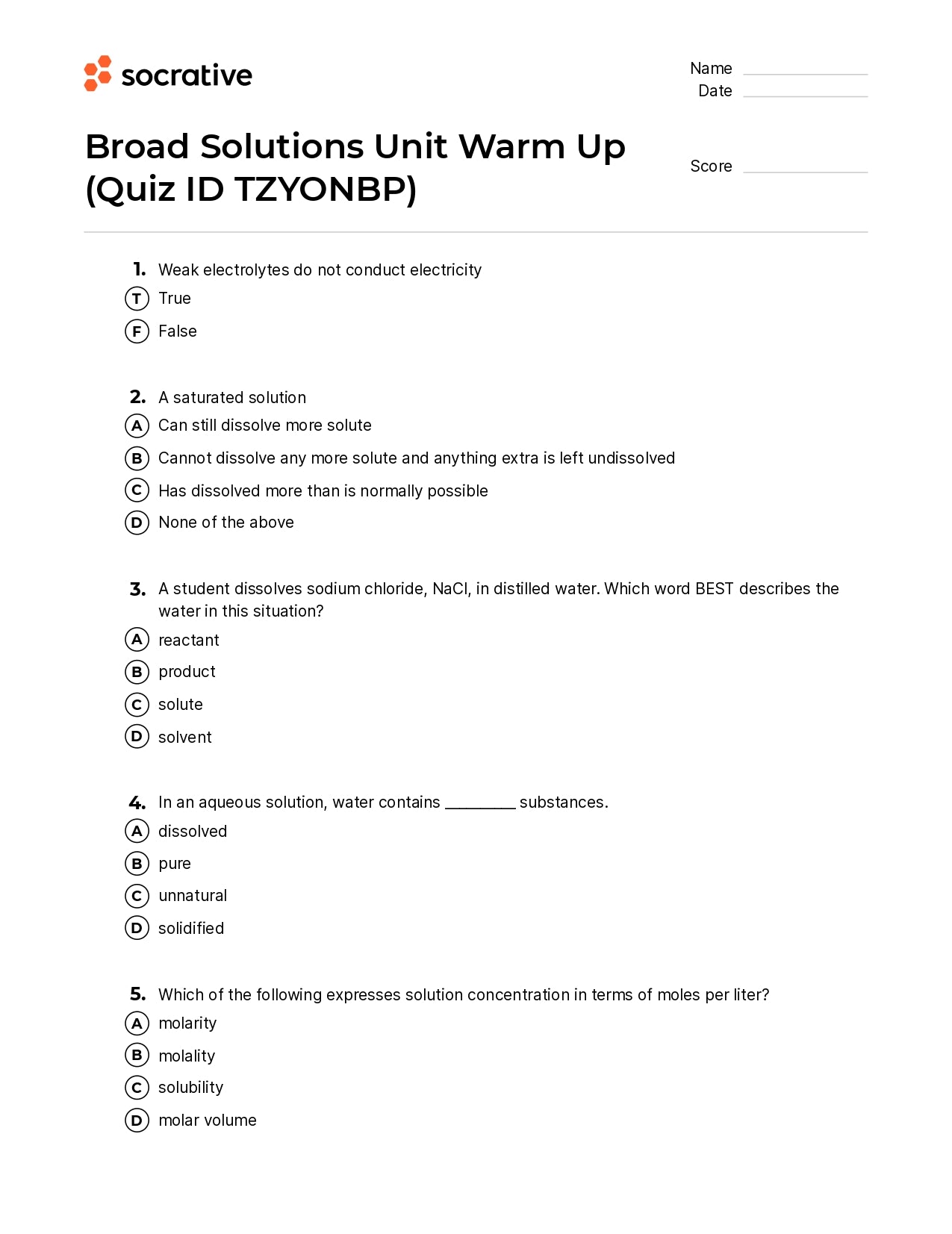 Broad Solutions Unit Warm Up