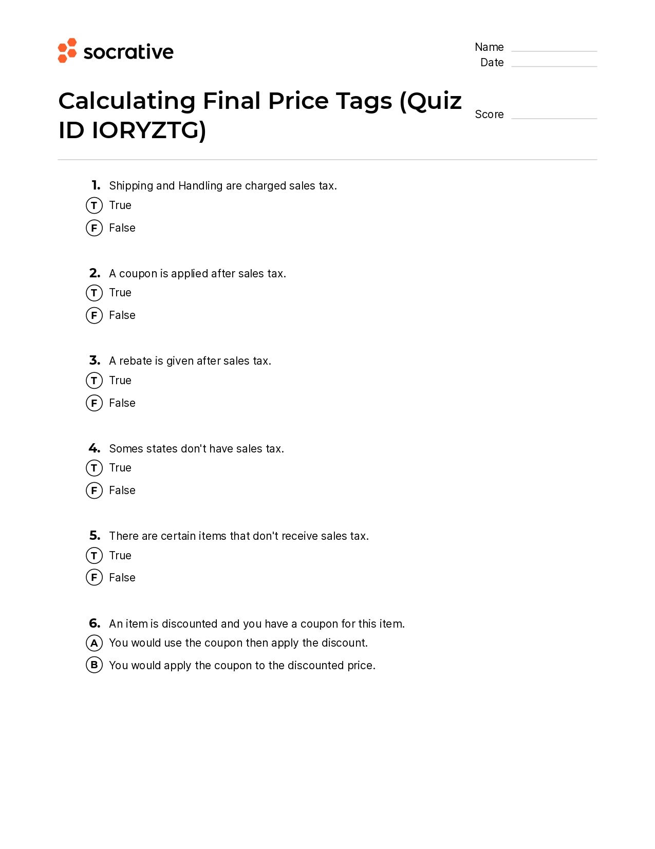 Calculating Final Price Tags