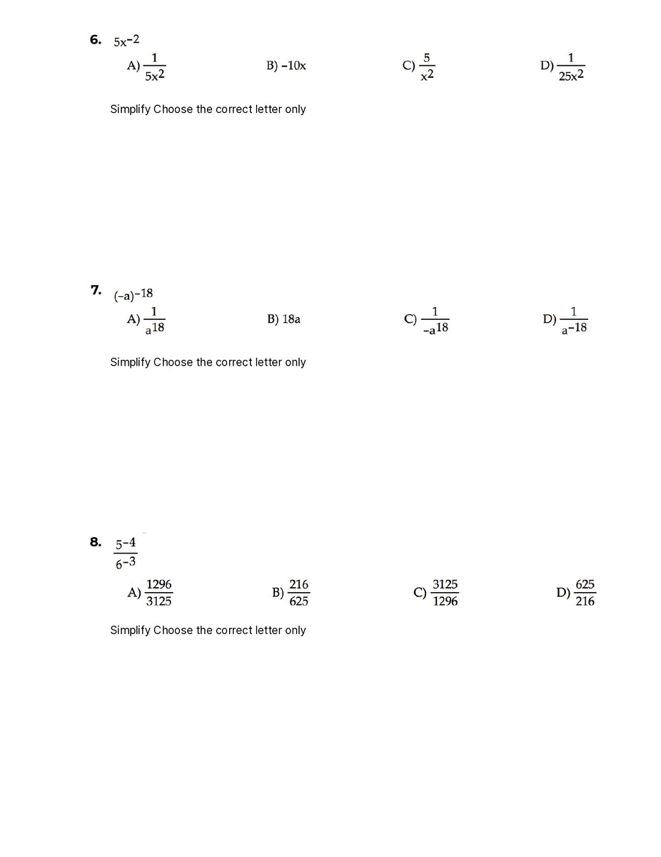 Chapter Test-Monomials And Expressions – Quiz Shop
